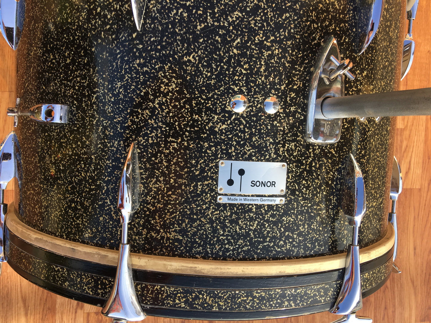 1964-65 Sonor Tear Drop Chicago Star Drum Set 22/13/16/5x14 Schwarts/Black w/Gold Sparkle