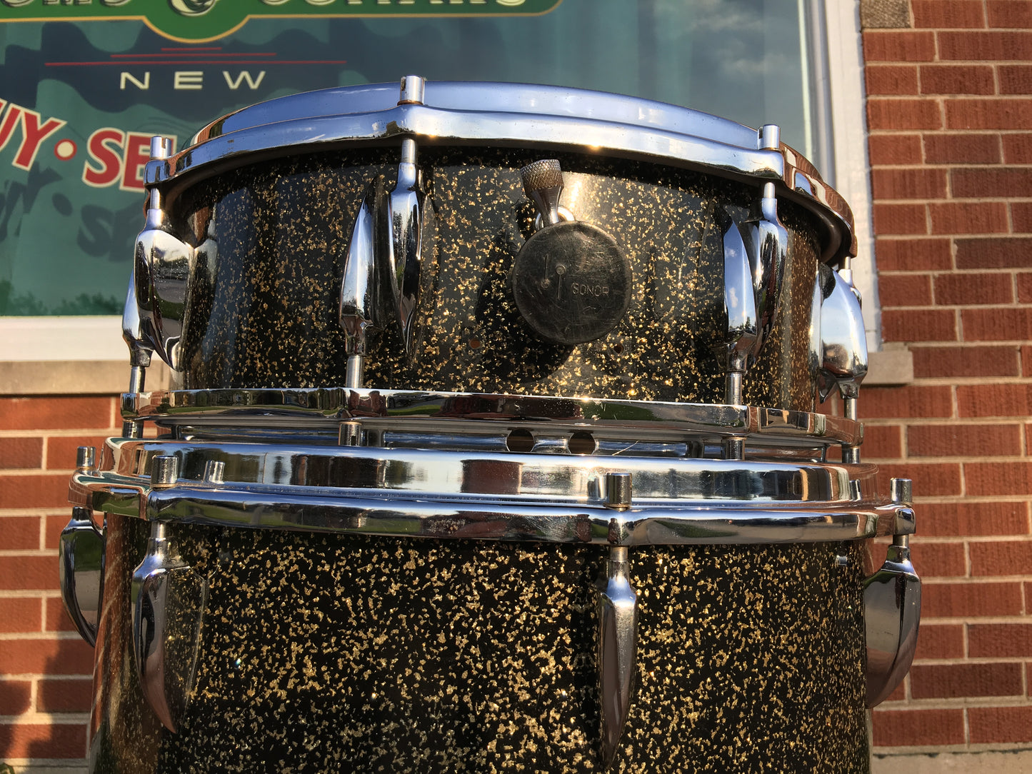 1964-65 Sonor Tear Drop Chicago Star Drum Set 22/13/16/5x14 Schwarts/Black w/Gold Sparkle