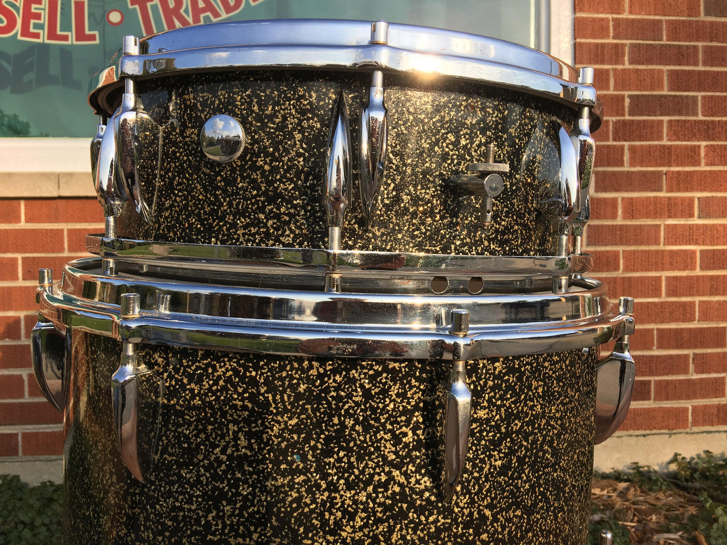 1964-65 Sonor Tear Drop Chicago Star Drum Set 22/13/16/5x14 Schwarts/Black w/Gold Sparkle