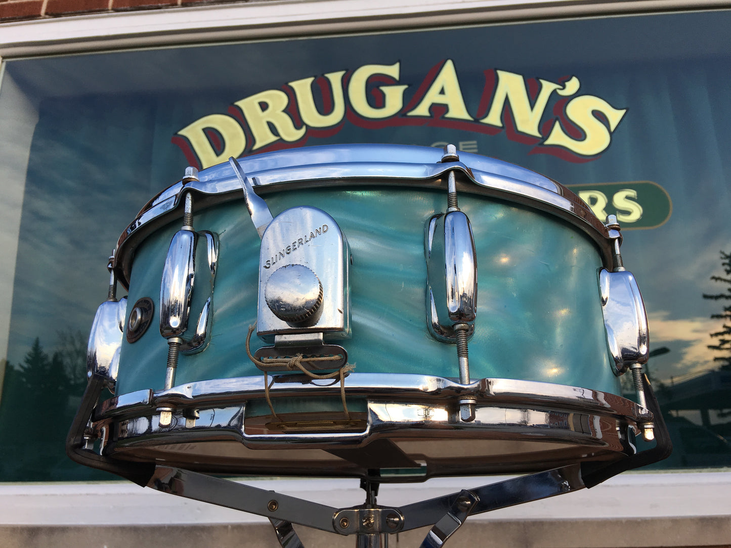 1966 Slingerland Drum Set Green Satin Flame 22/13/16/Artist 5.5x14 Snare