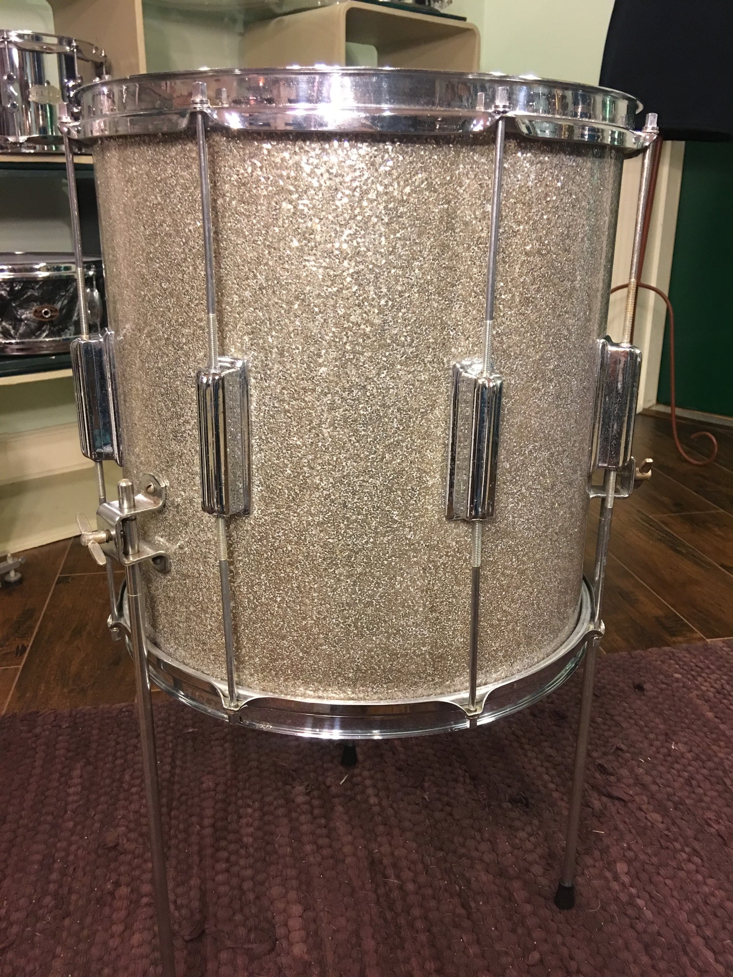 1960's Rogers 14x14 Tower Floor Tom Drum Silver Sparkle