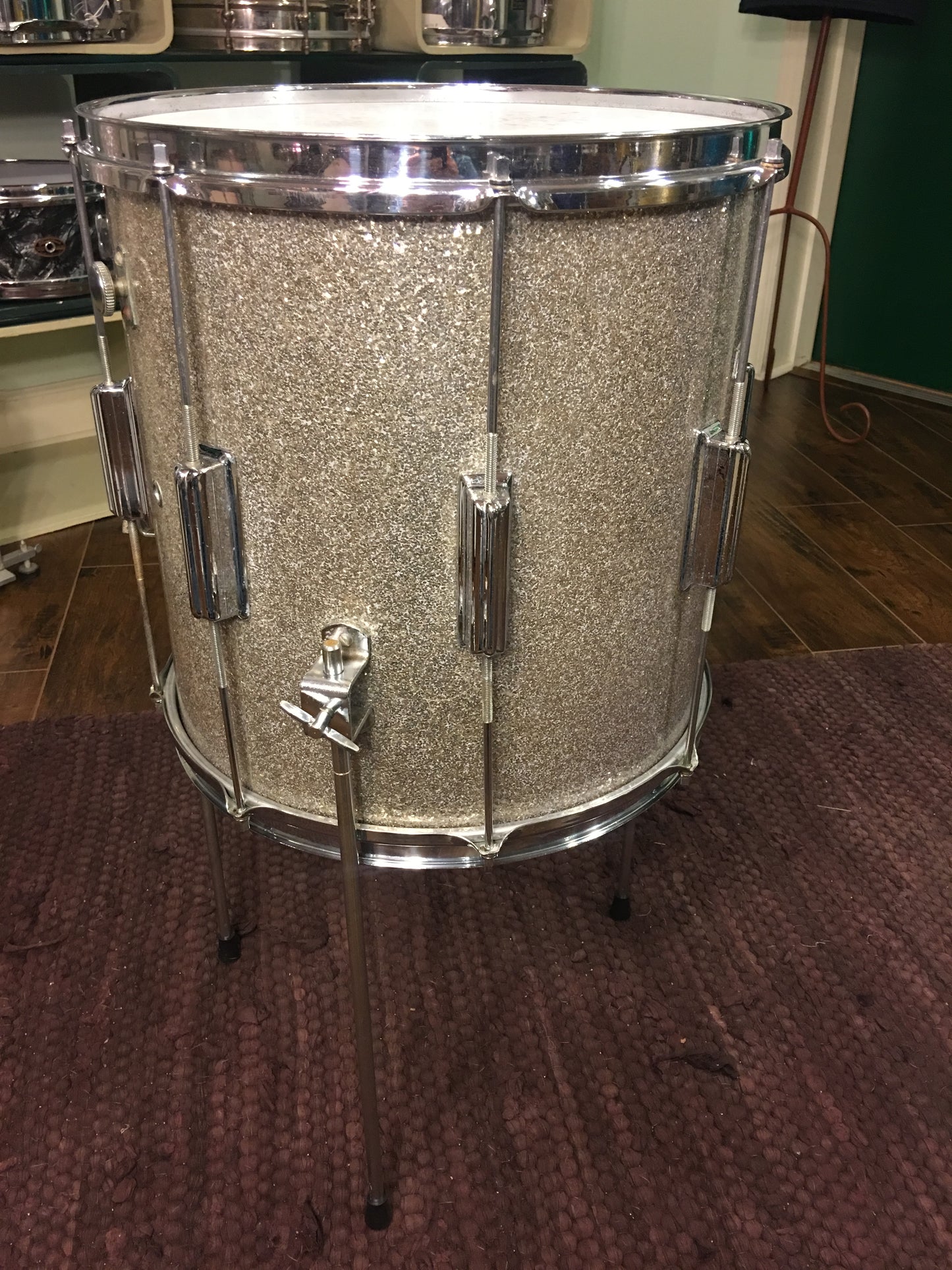 1960's Rogers 14x14 Tower Floor Tom Drum Silver Sparkle