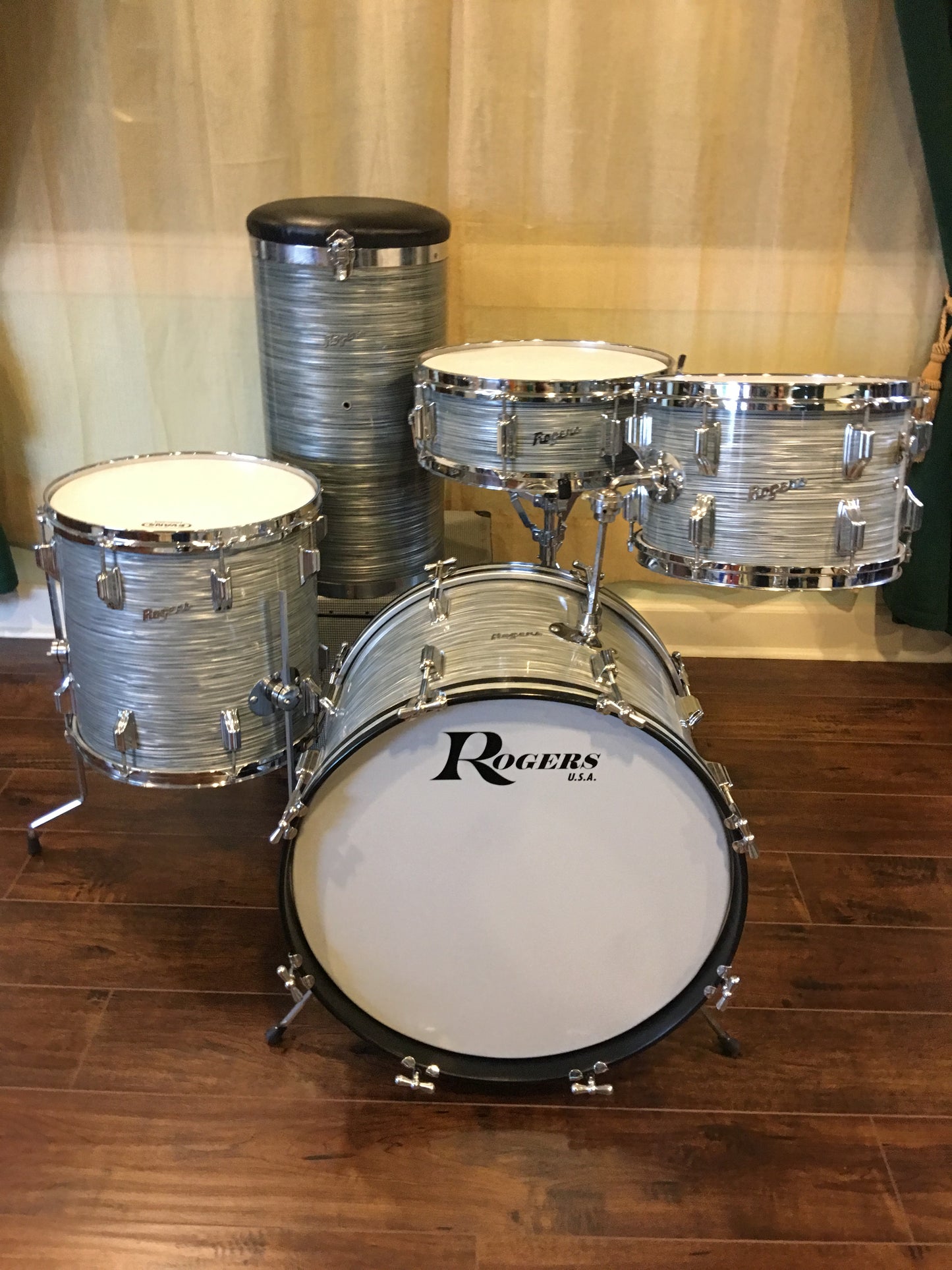 1964 Rogers Steel Gray Ripple Drum Set 20/12/14/5x14 Powertone