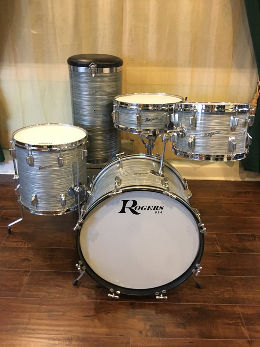 1964 Rogers Steel Gray Ripple Drum Set 20/12/14/5x14 Powertone