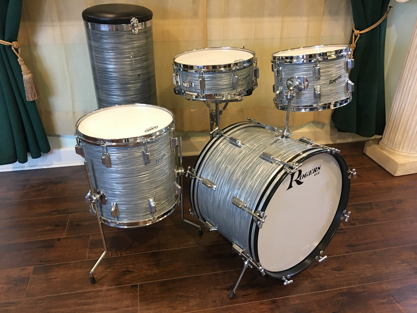 1964 Rogers Steel Gray Ripple Drum Set 20/12/14/5x14 Powertone