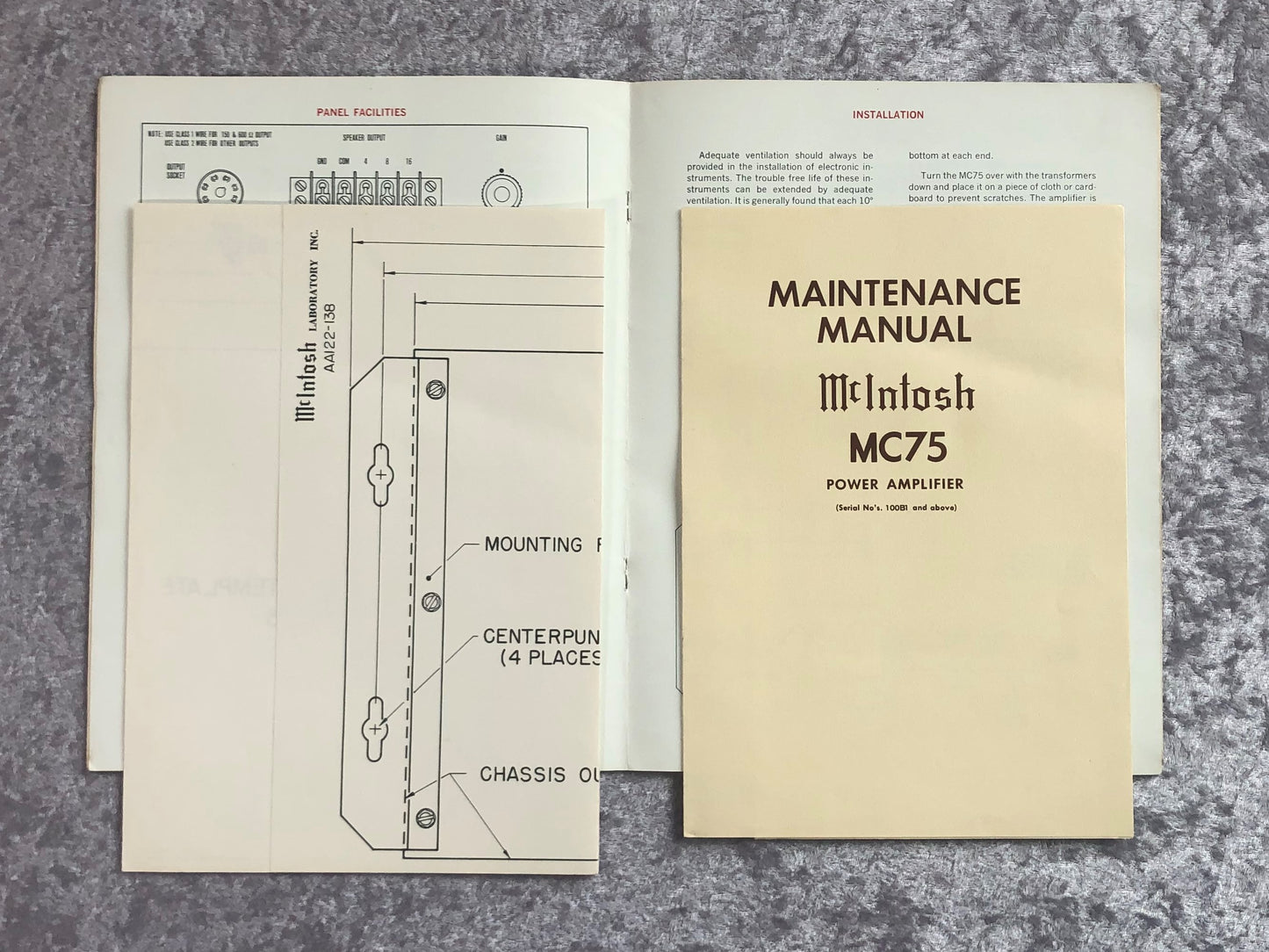 Vintage McIntosh MC75 Owner's Manual, Maintenance Manual/Schematic, and Warranty Cards