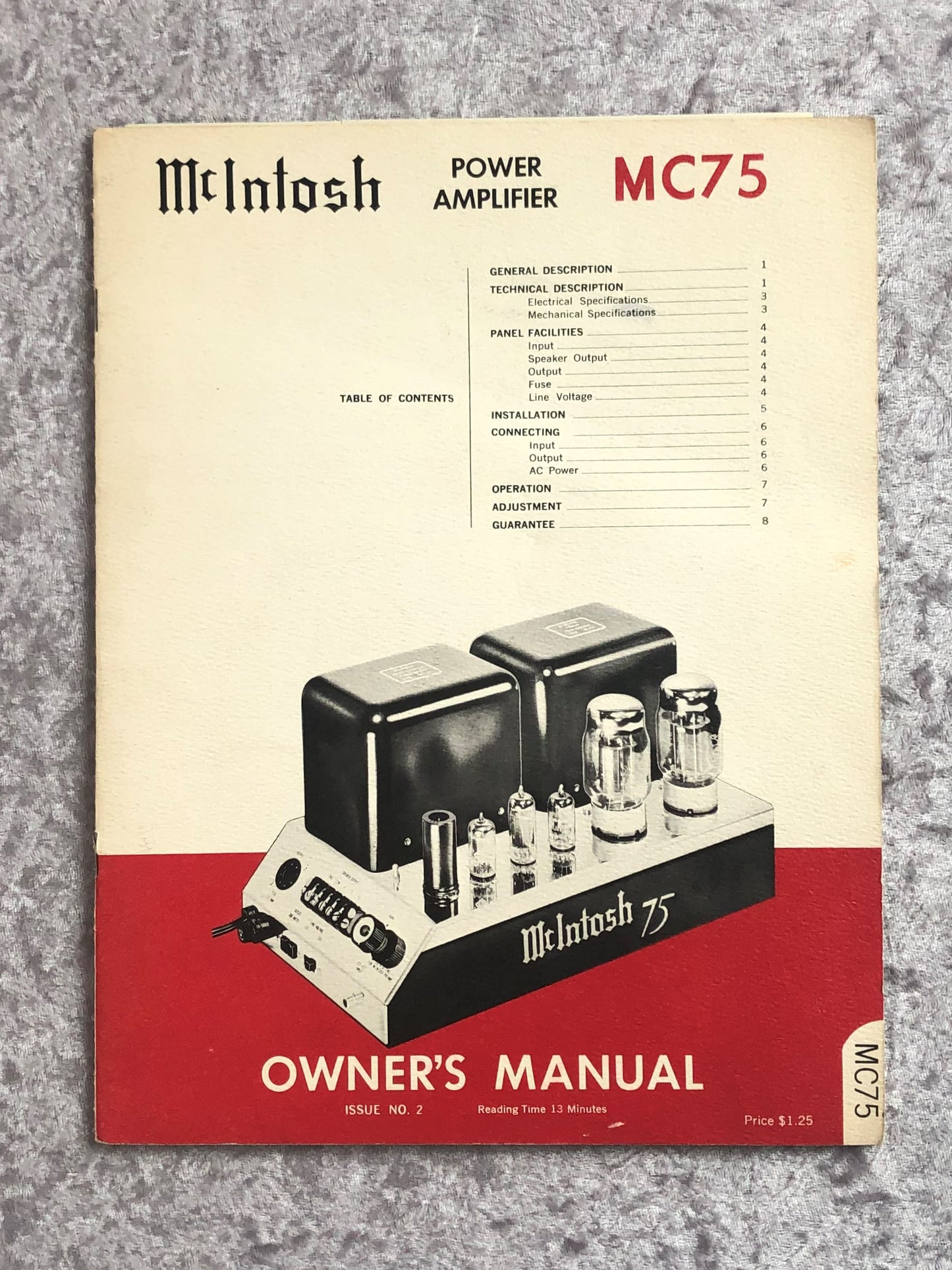 Vintage McIntosh MC75 Owner's Manual, Maintenance Manual/Schematic, and Warranty Cards