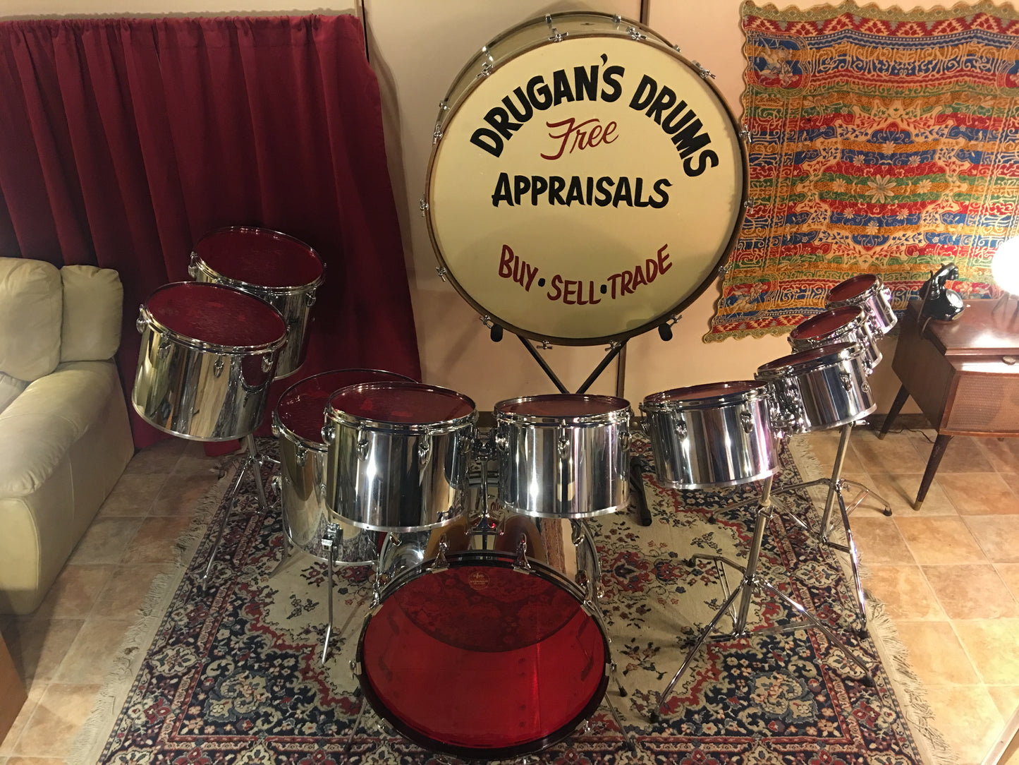 1970's Slingerland 10pc Chrome Drum Set 6"-24"