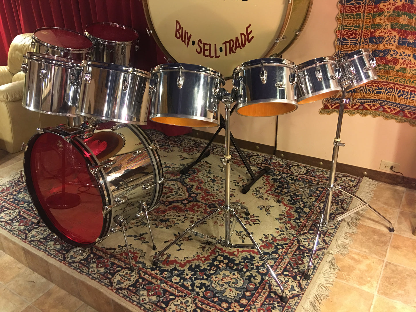 1970's Slingerland 10pc Chrome Drum Set 6"-24"