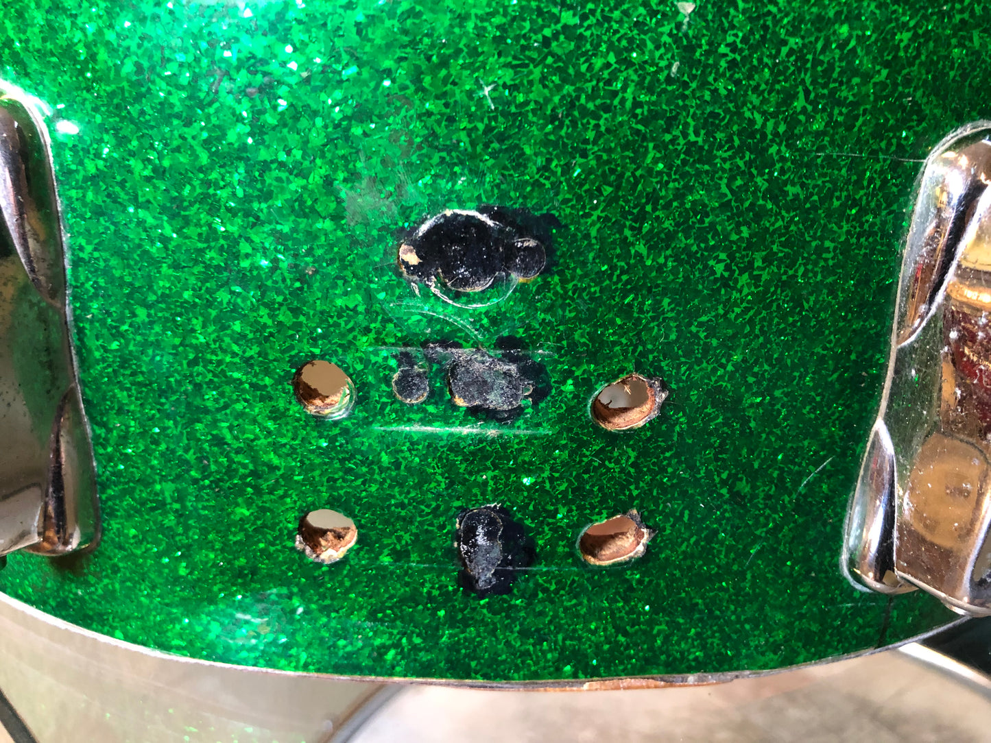 1958 Slingerland 4.5x14 Drum Shell 8 Lug Green Glass Glitter Sparkle
