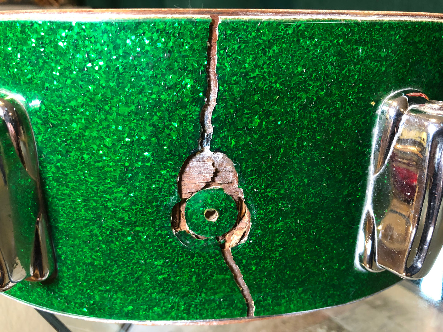 1958 Slingerland 4.5x14 Drum Shell 8 Lug Green Glass Glitter Sparkle