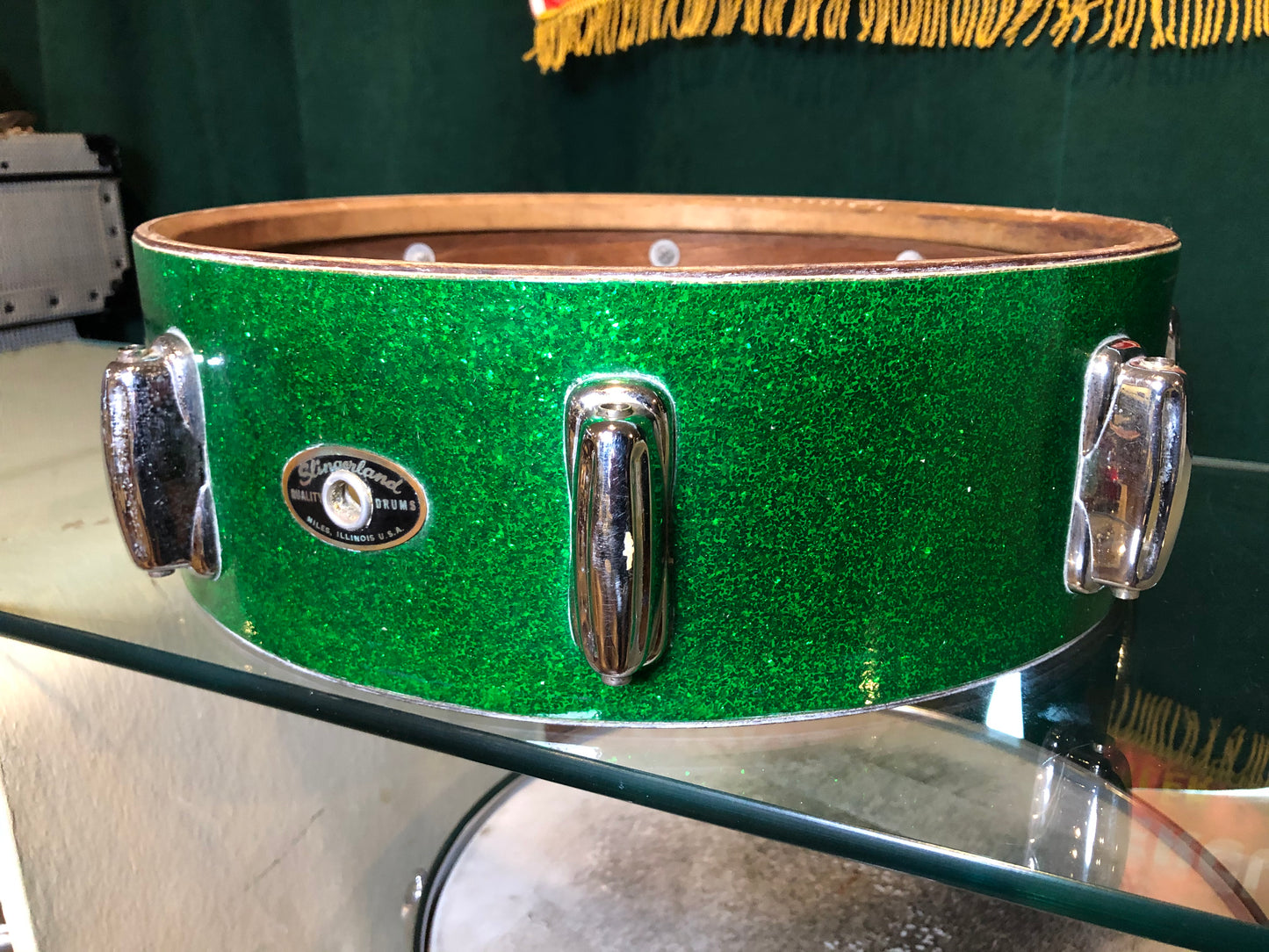 1958 Slingerland 4.5x14 Drum Shell 8 Lug Green Glass Glitter Sparkle
