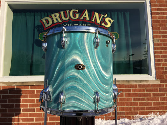 1960's Slingerland 14x14 Green Satin Flame Pearl Floor Tom Drum