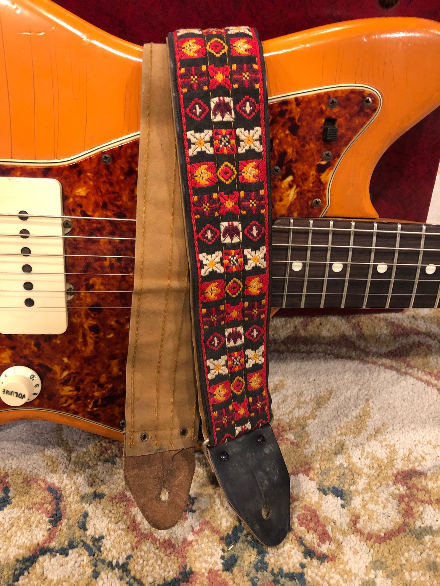1960s Vintage Ace Red Woodstock Hendrix Pattern Guitar Strap