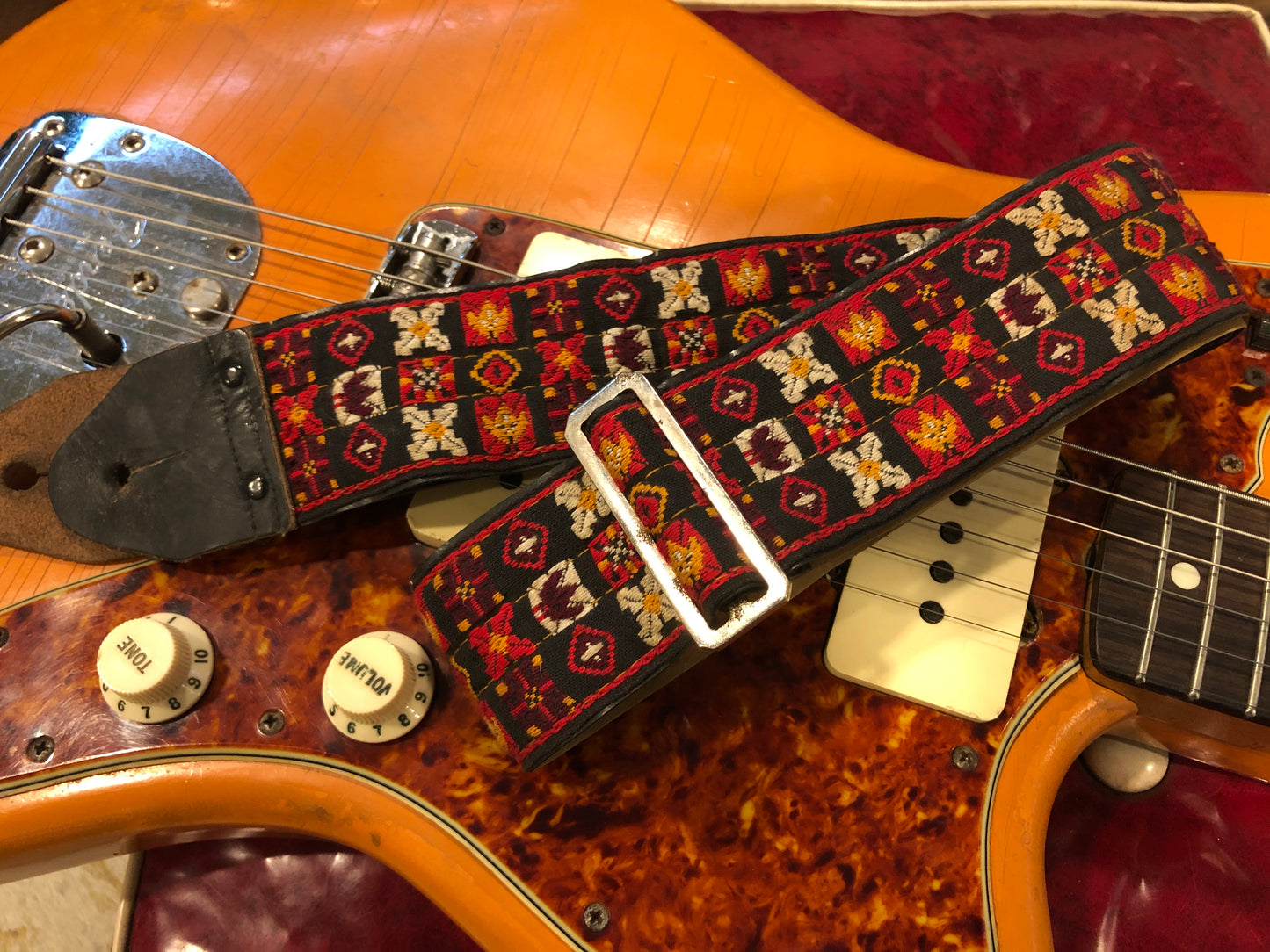 1960s Vintage Ace Red Woodstock Hendrix Pattern Guitar Strap