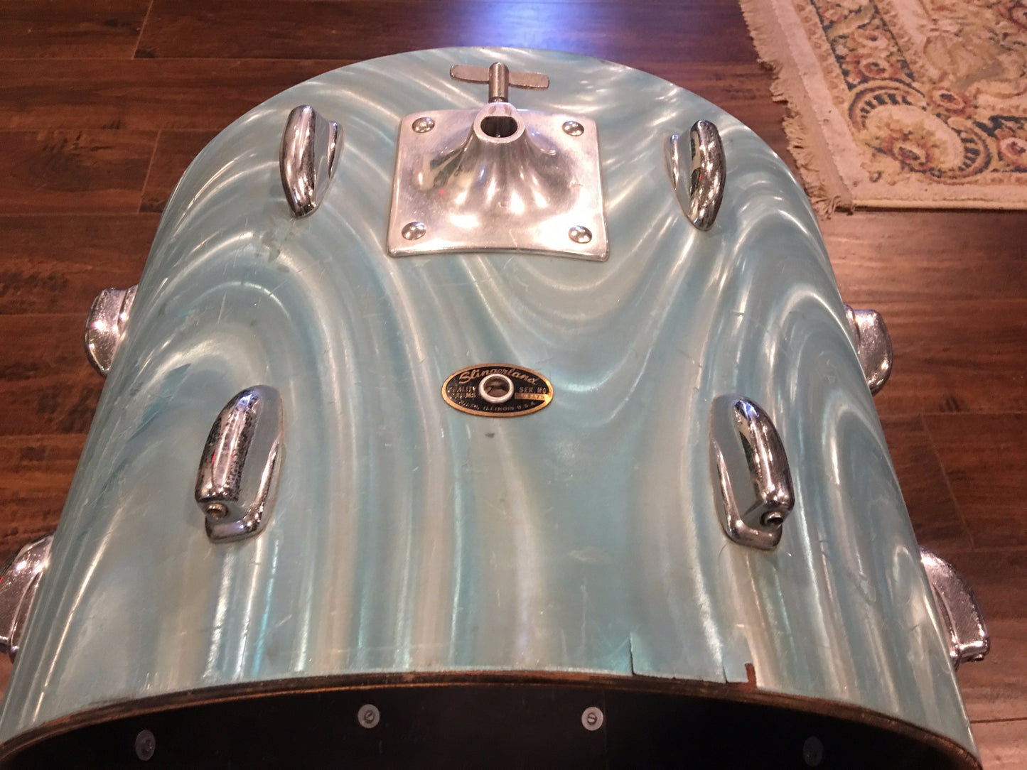 Vintage 1960's Slingerland 14x20 Green Satin Flame Pearl Bass Drum