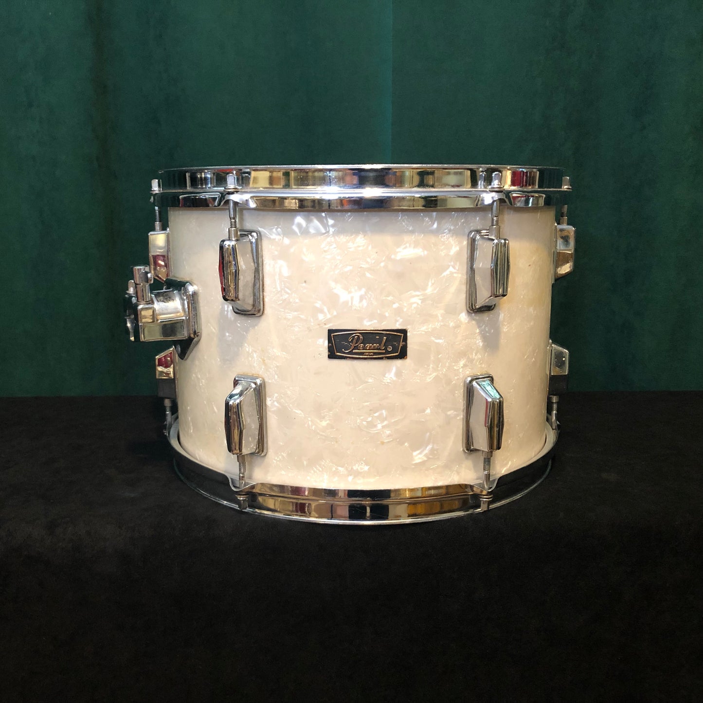 Vintage 1970s Pearl 9x13 Wood-Fiberglass Tom Drum White Marine Pearl