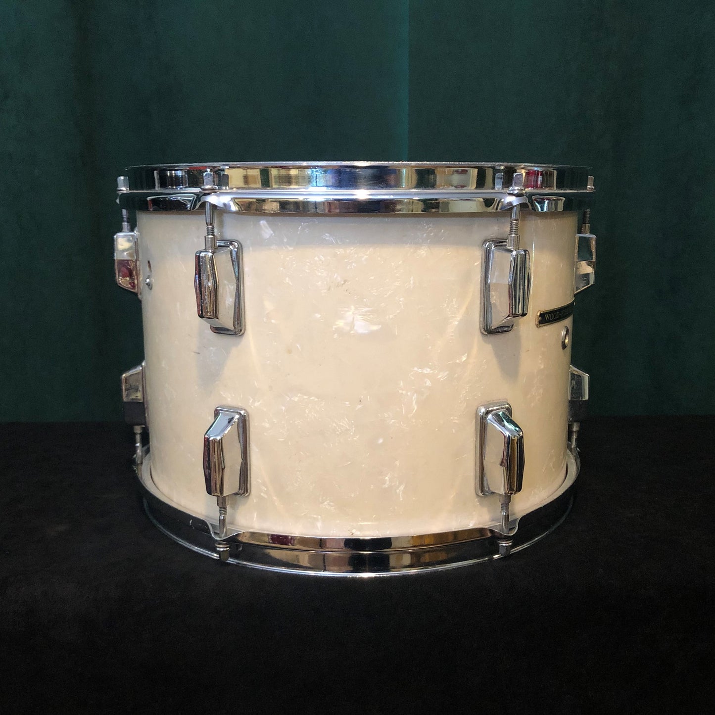 Vintage 1970s Pearl 9x13 Wood-Fiberglass Tom Drum White Marine Pearl