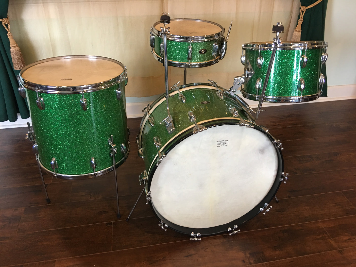 1956 Slingerland Green Sparkle Gene Krupa Deluxe Radio King Ensemble 1N