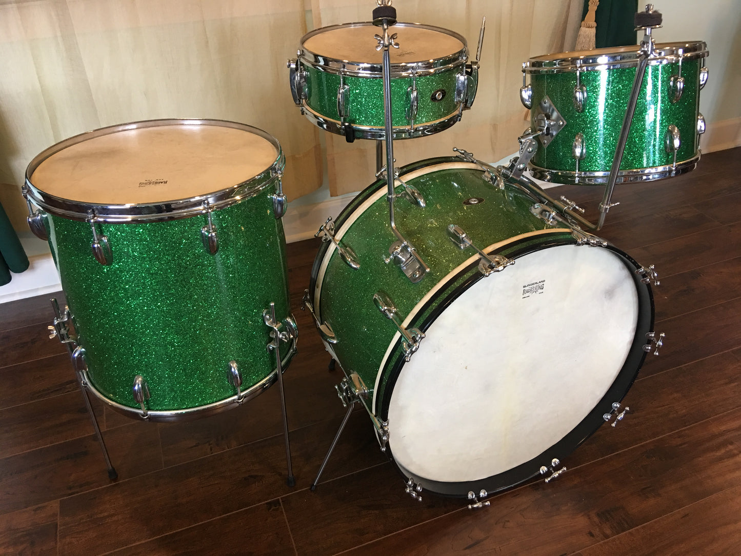 1956 Slingerland Green Sparkle Gene Krupa Deluxe Radio King Ensemble 1N
