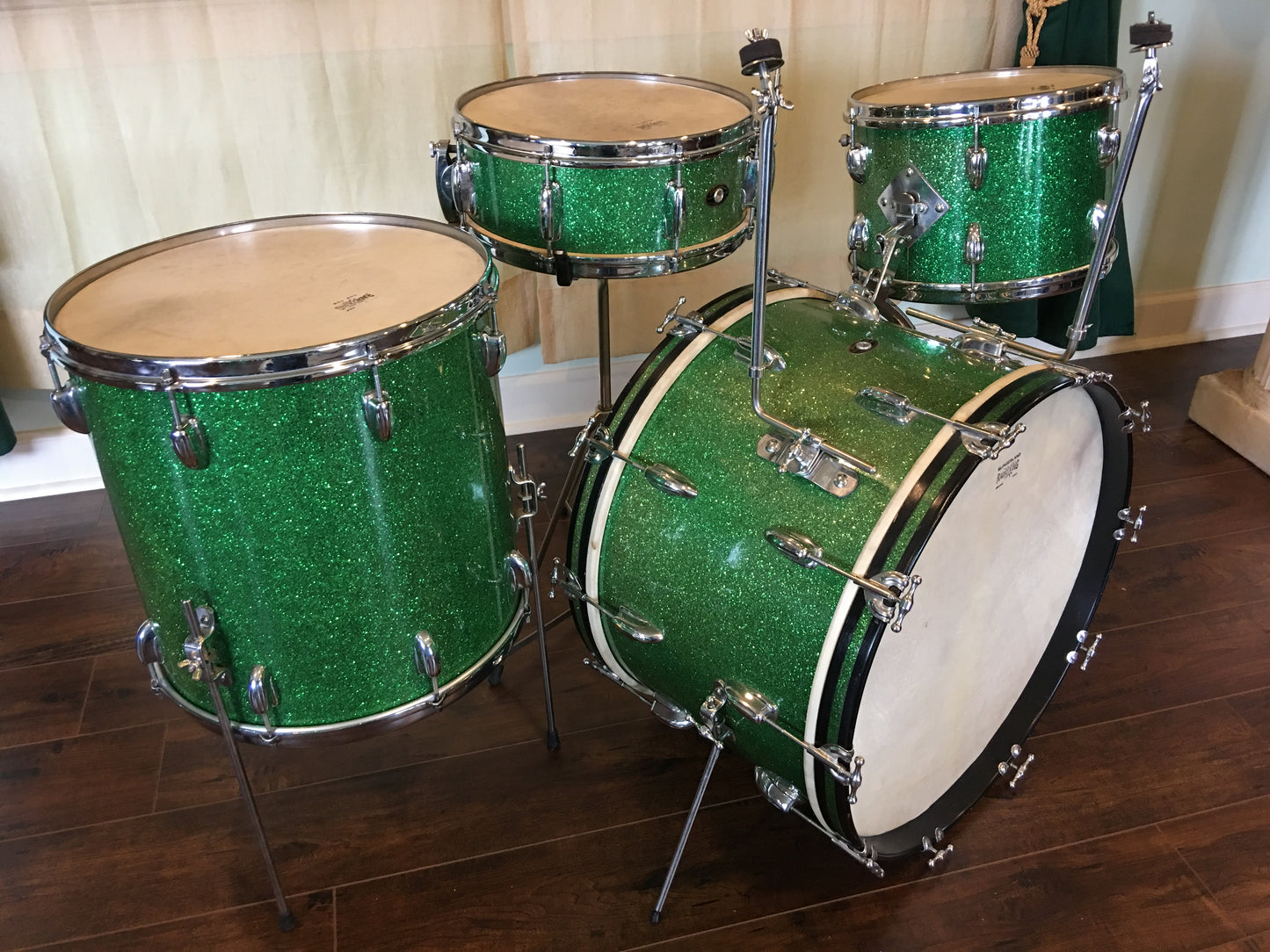 1956 Slingerland Green Sparkle Gene Krupa Deluxe Radio King Ensemble 1N