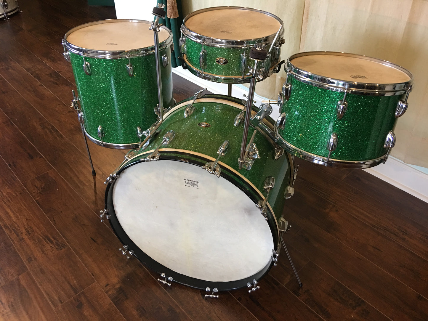 1956 Slingerland Green Sparkle Gene Krupa Deluxe Radio King Ensemble 1N