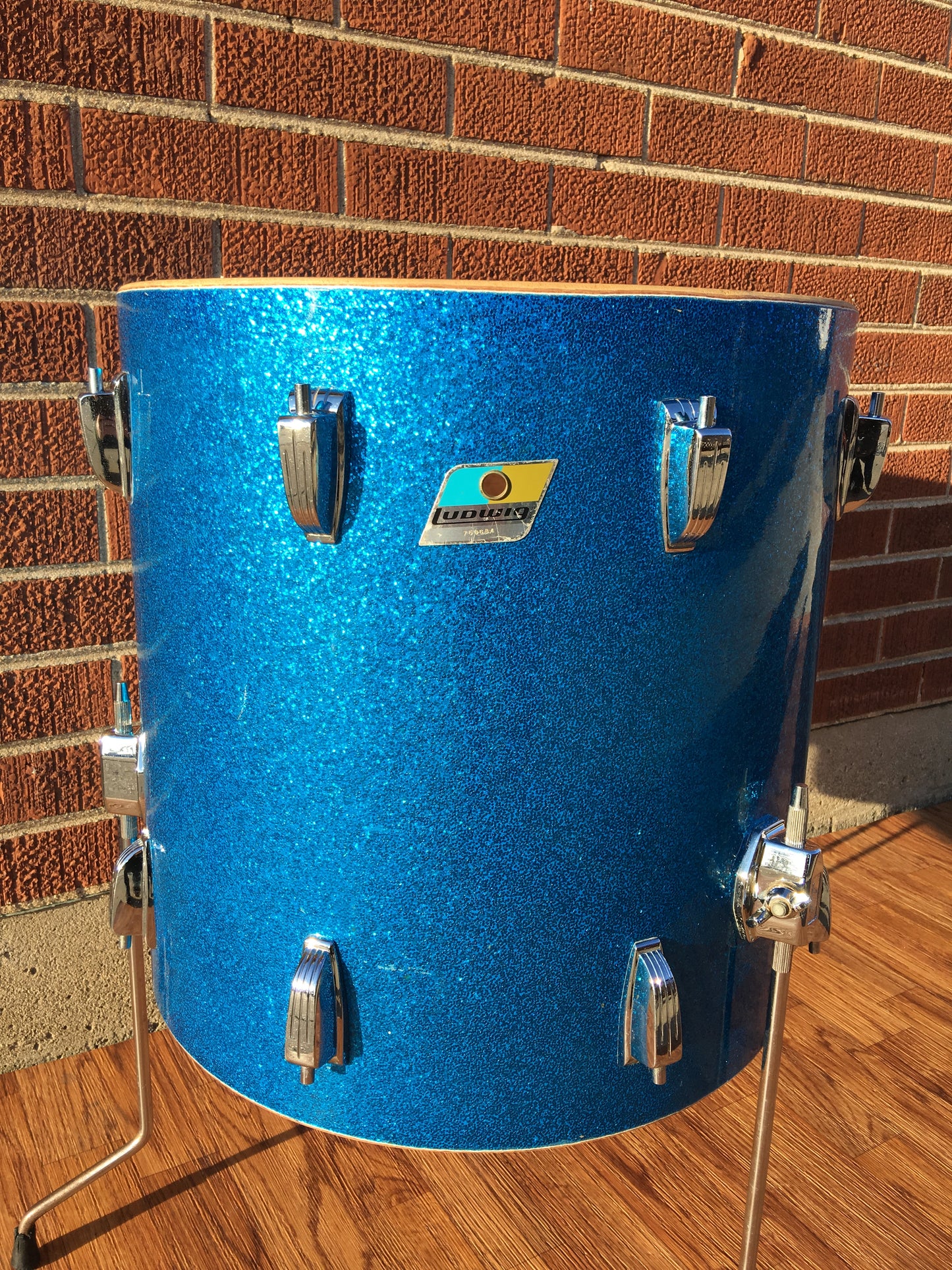 1970s Ludwig Keystone 16X16 3 Ply Super Classic Floor Tom Blue Sparkle