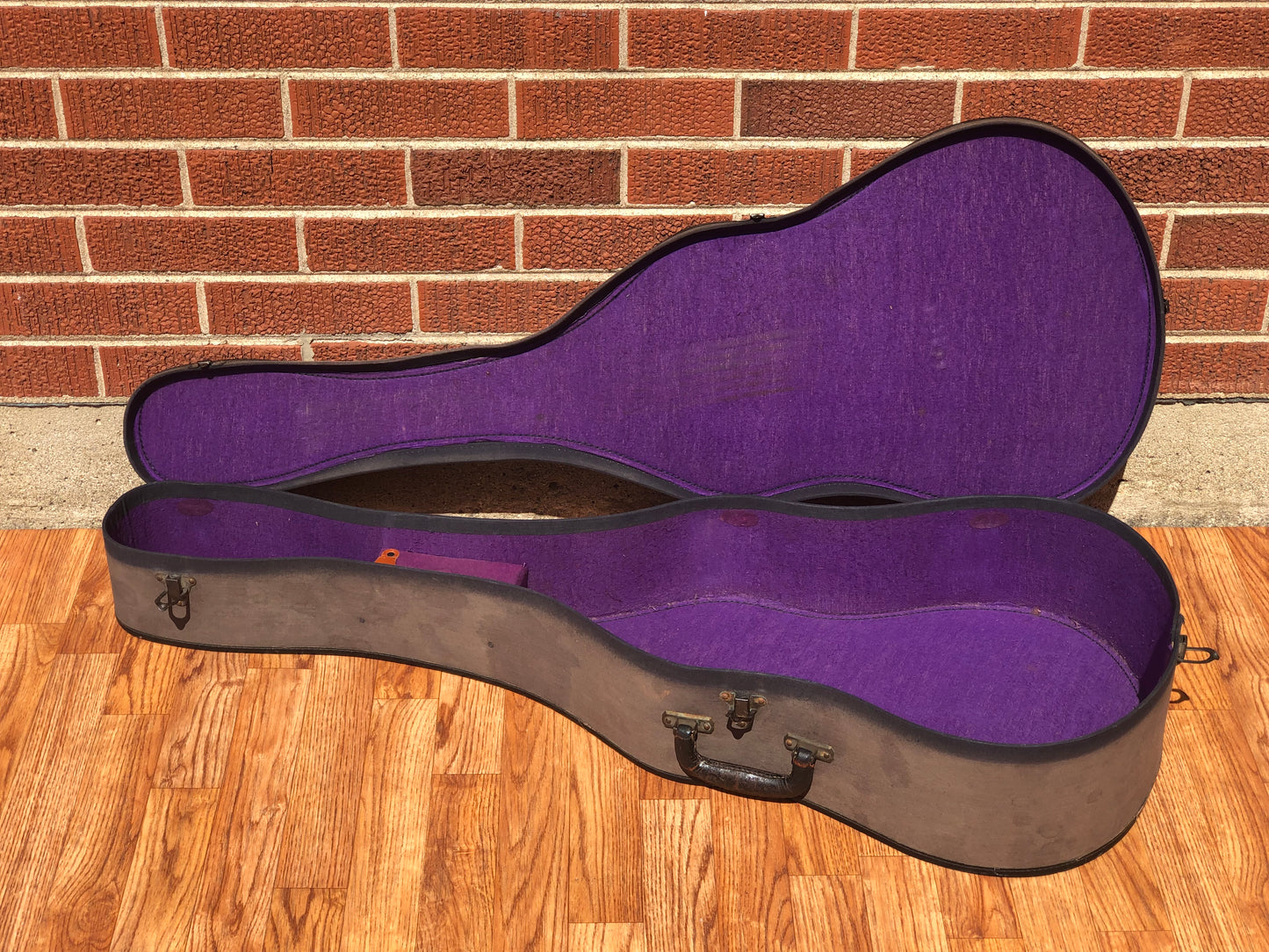 Vintage 1930s Geib Purple Liner Parlor Acoustic Guitar Case Grey for Gibson, Kay, Others