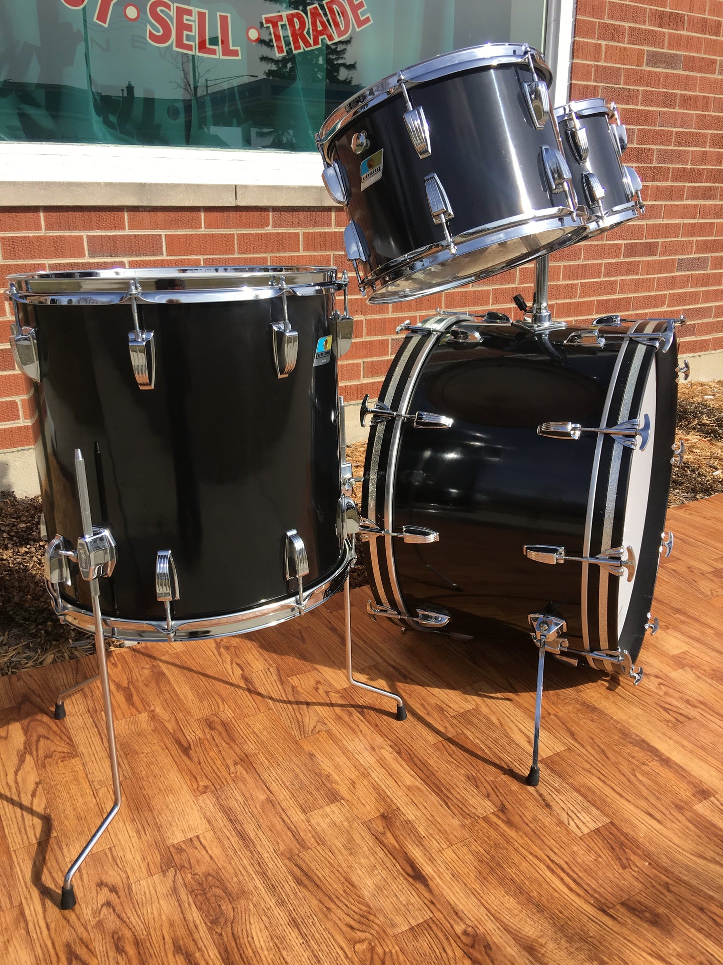 Ludwig 1977 Big Beat Drum Set 24/12/13/16 - Black Cortex - Closet Classic
