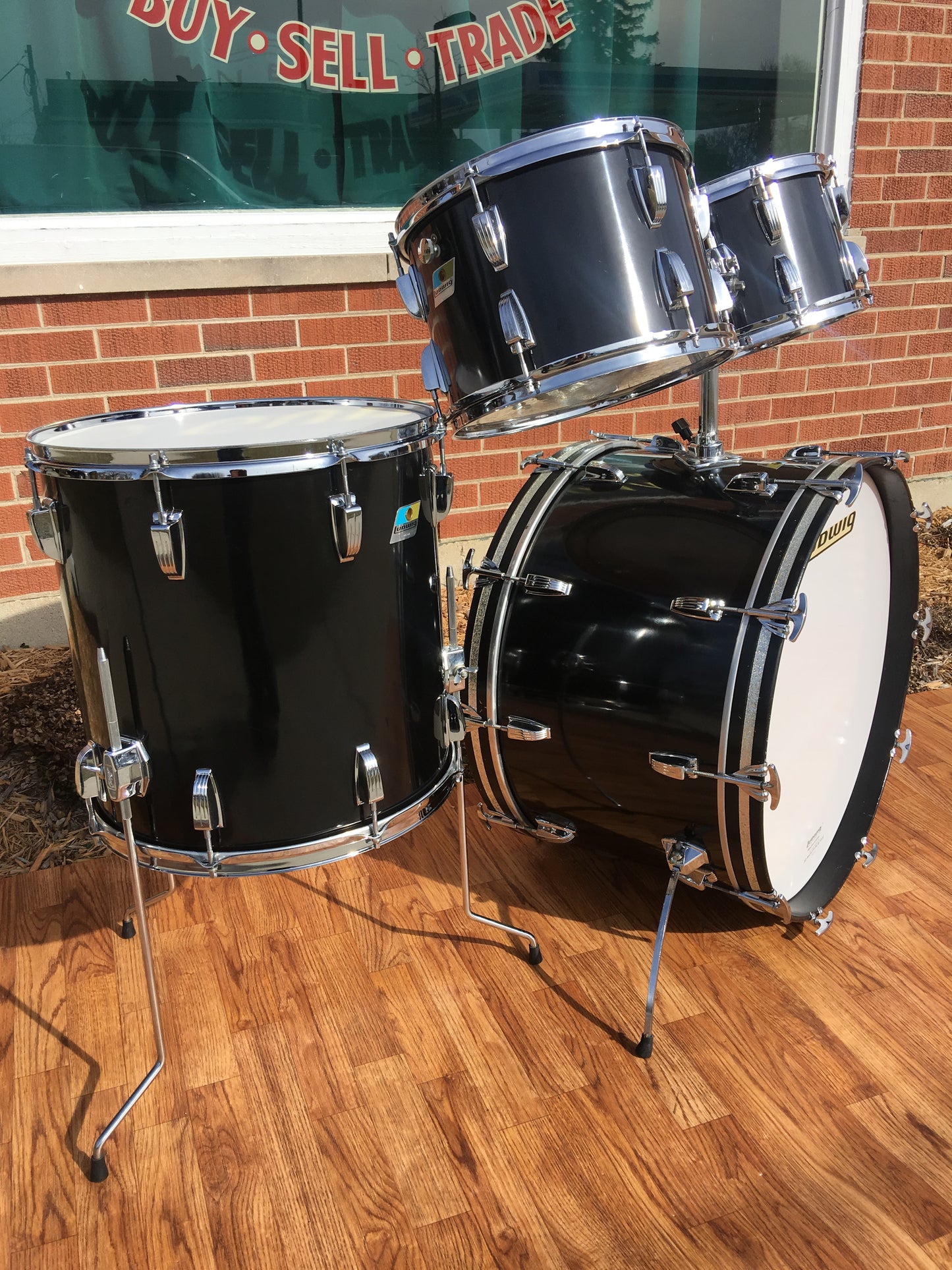 Ludwig 1977 Big Beat Drum Set 24/12/13/16 - Black Cortex - Closet Classic