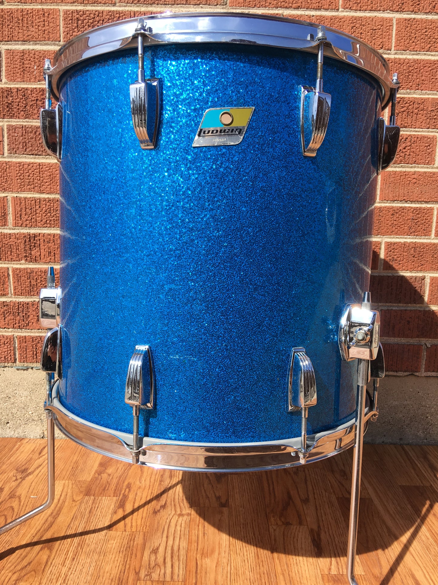 1970s Ludwig Keystone 16X16 3 Ply Super Classic Floor Tom Blue Sparkle