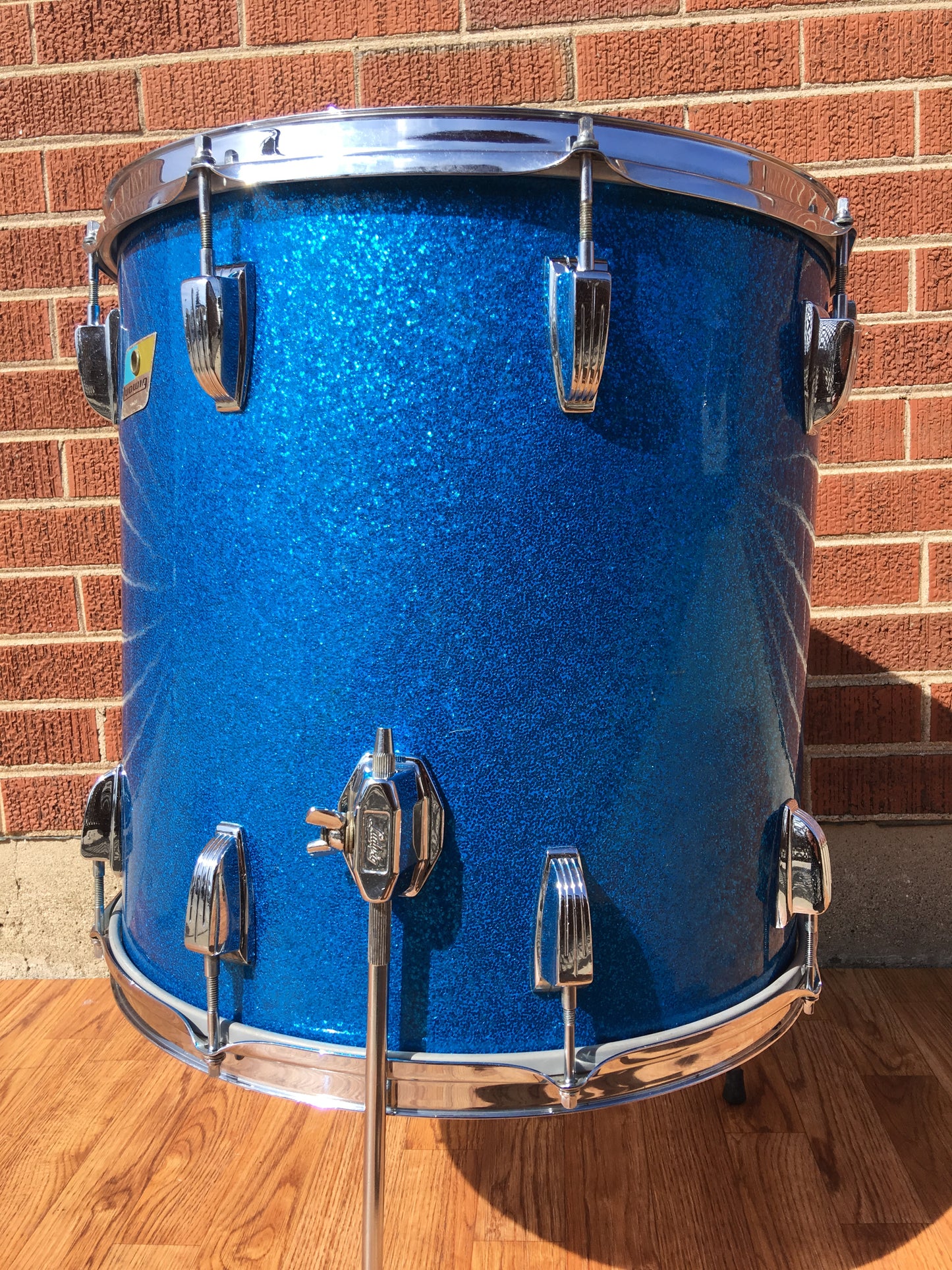 1970s Ludwig Keystone 16X16 3 Ply Super Classic Floor Tom Blue Sparkle