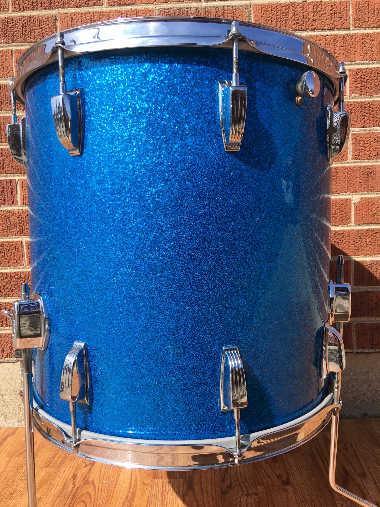 1970s Ludwig Keystone 16X16 3 Ply Super Classic Floor Tom Blue Sparkle