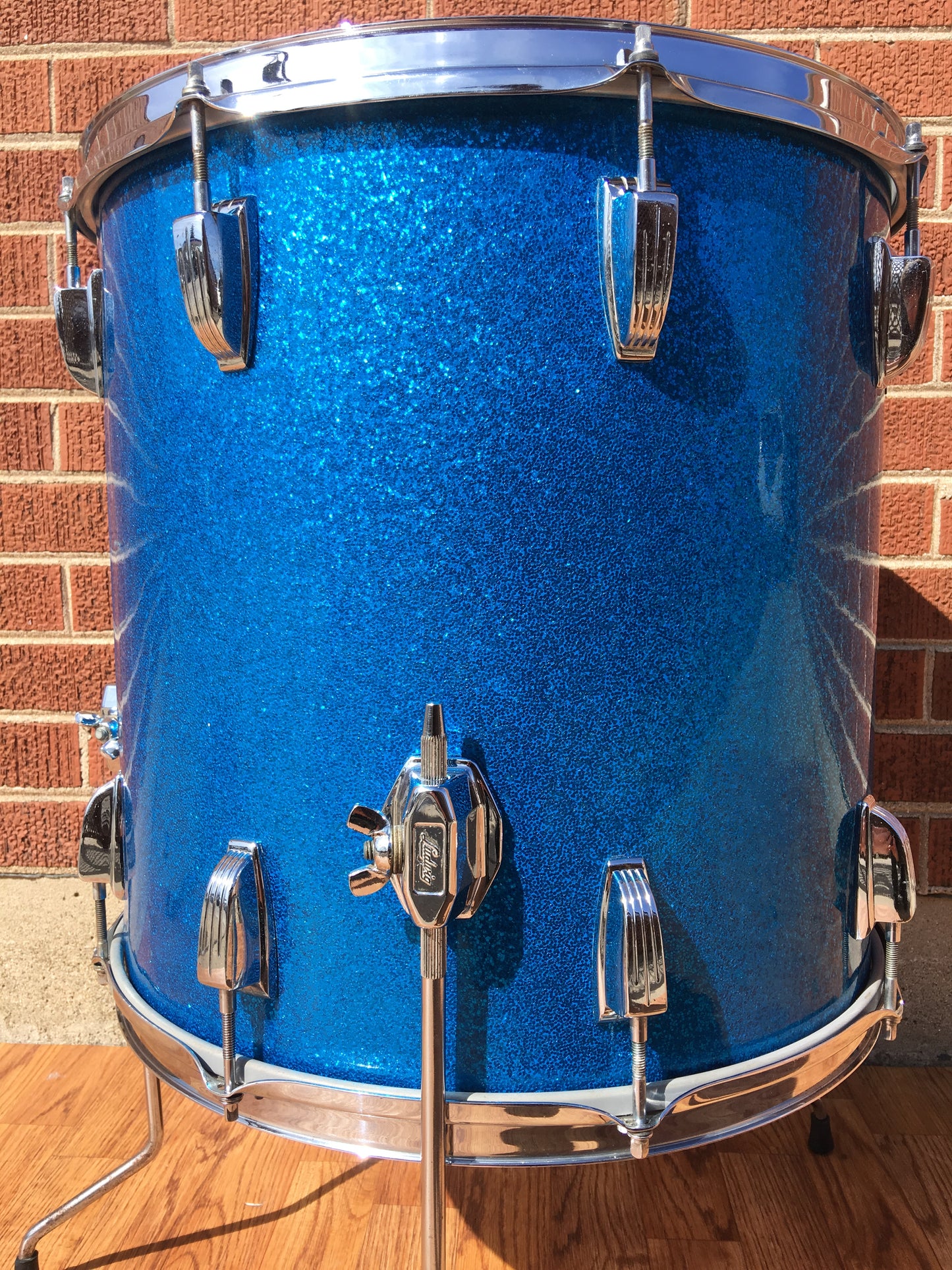 1970s Ludwig Keystone 16X16 3 Ply Super Classic Floor Tom Blue Sparkle