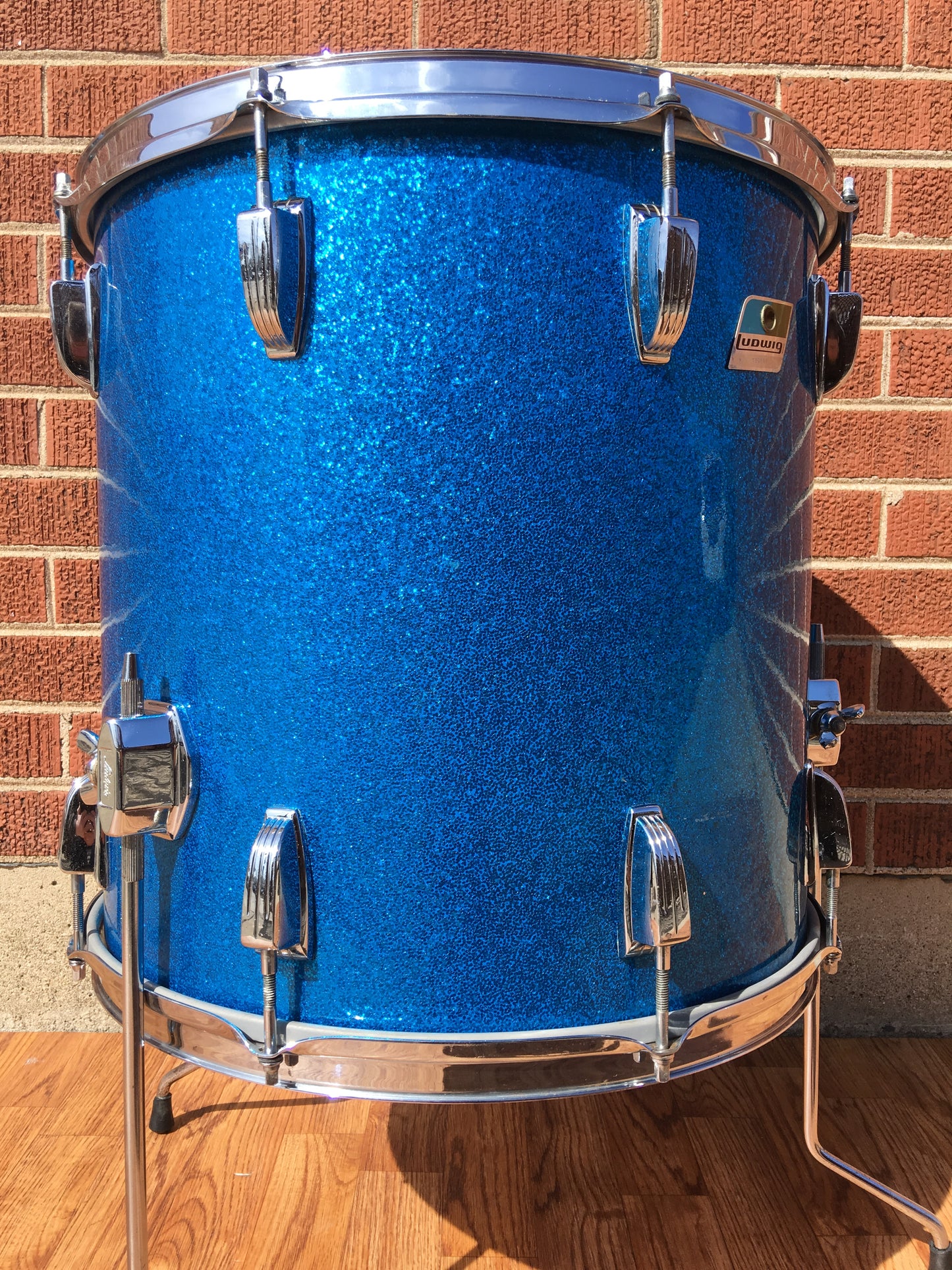 1970s Ludwig Keystone 16X16 3 Ply Super Classic Floor Tom Blue Sparkle