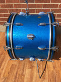 1960s 20" Ludwig Keystone Blue Sparkle Down Beat Bass Drum