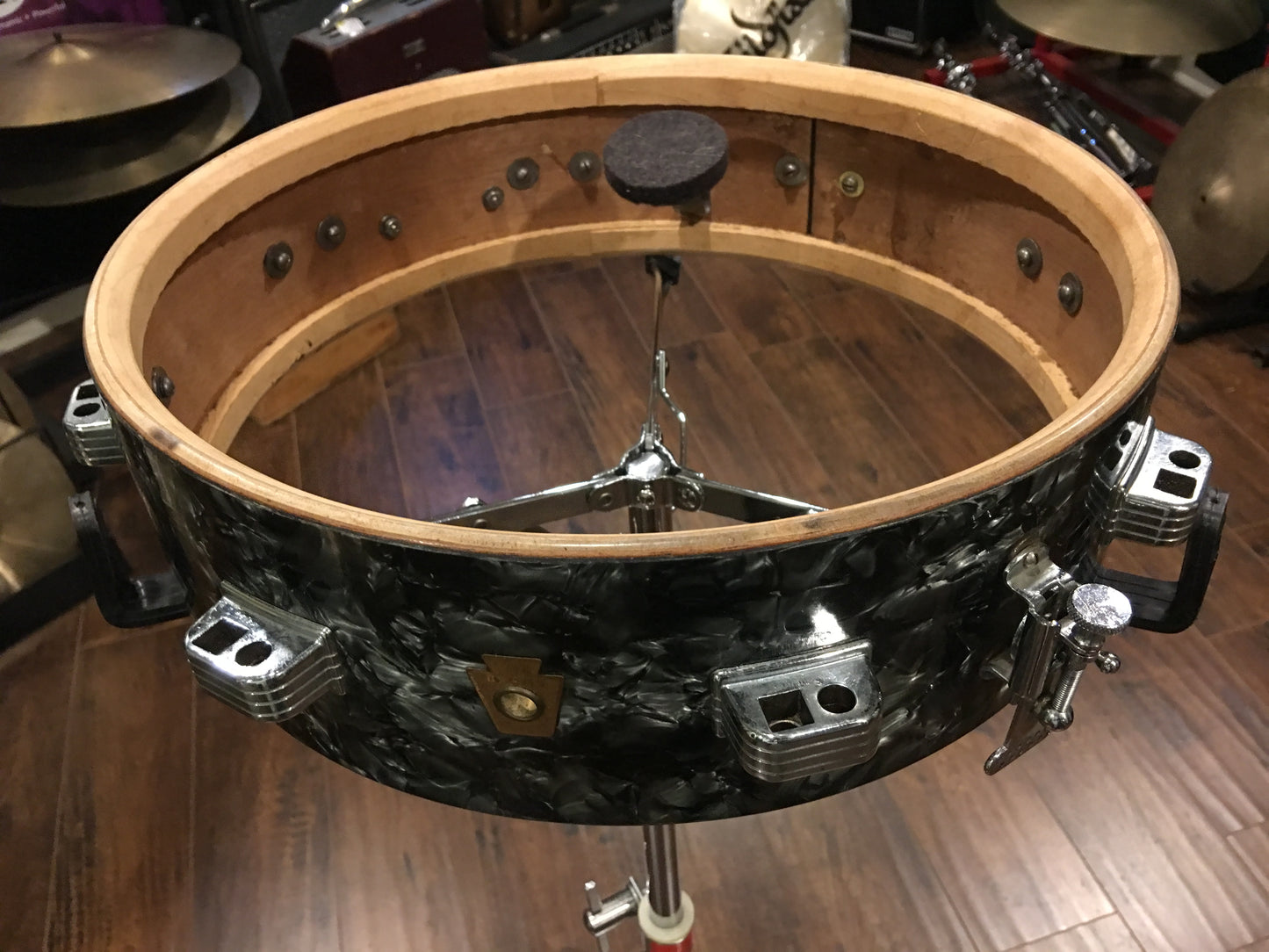 Vintage Ludwig WFL Snare 4x14 Black Diamond Pearl Brass Hoops