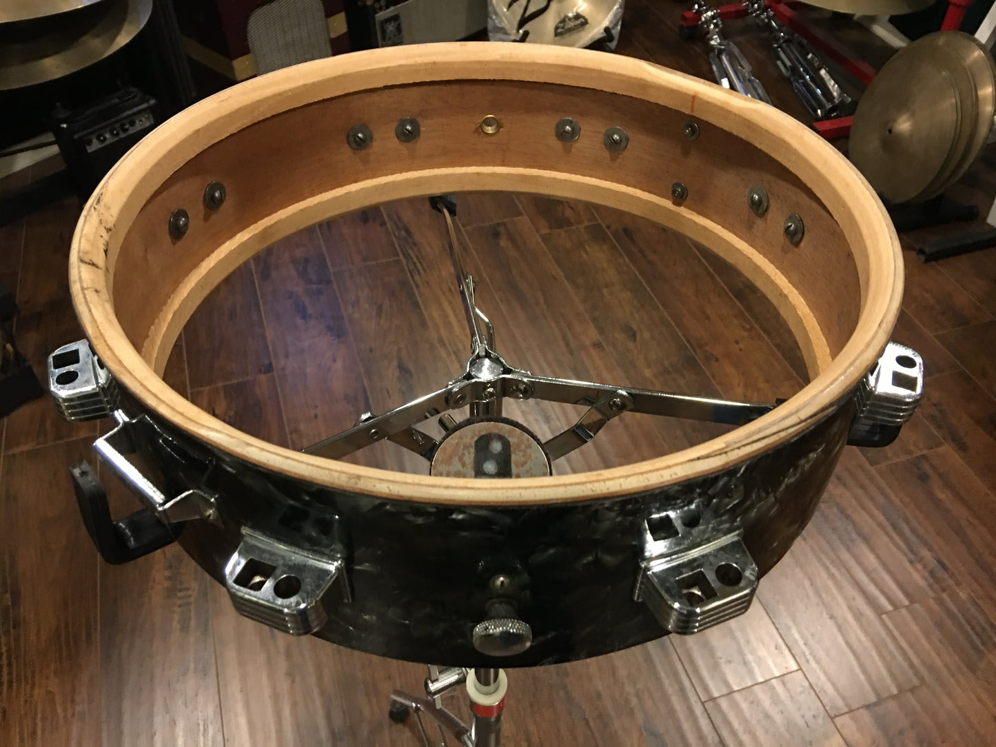Vintage Ludwig WFL Snare 4x14 Black Diamond Pearl Brass Hoops