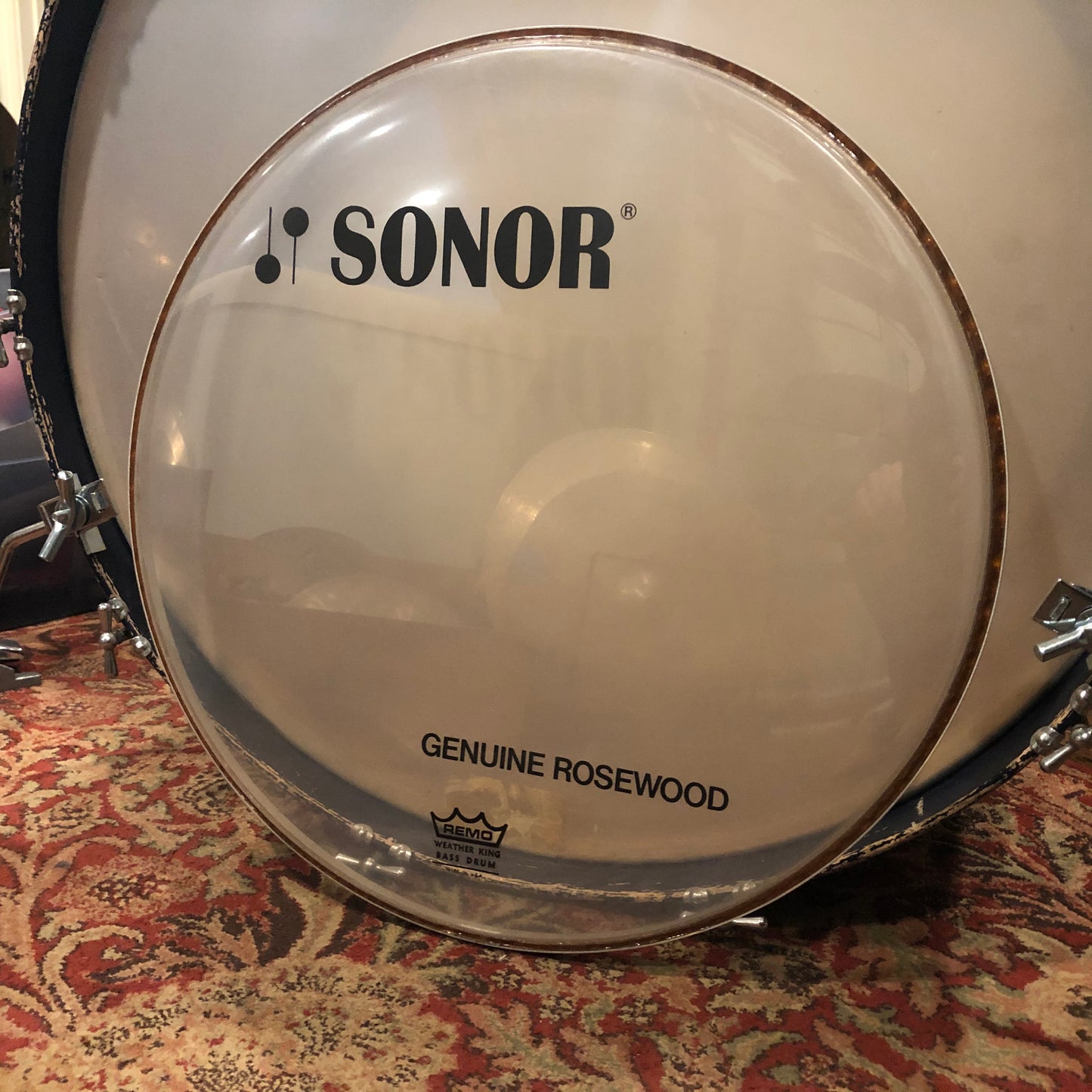 Vintage N.O.S. 1960s Sonor Teardrop / Phonic Genuine Rosewood Remo Bass Drum Clear Head