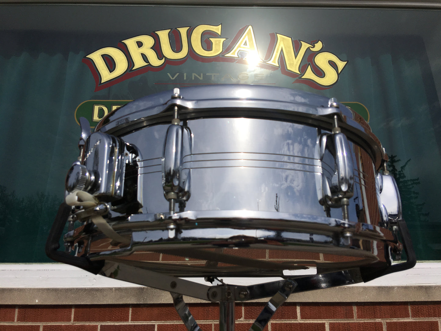 1970's Slingerland Gene Krupa Chrome Over Brass 8 Lug Snare Drum 5X14