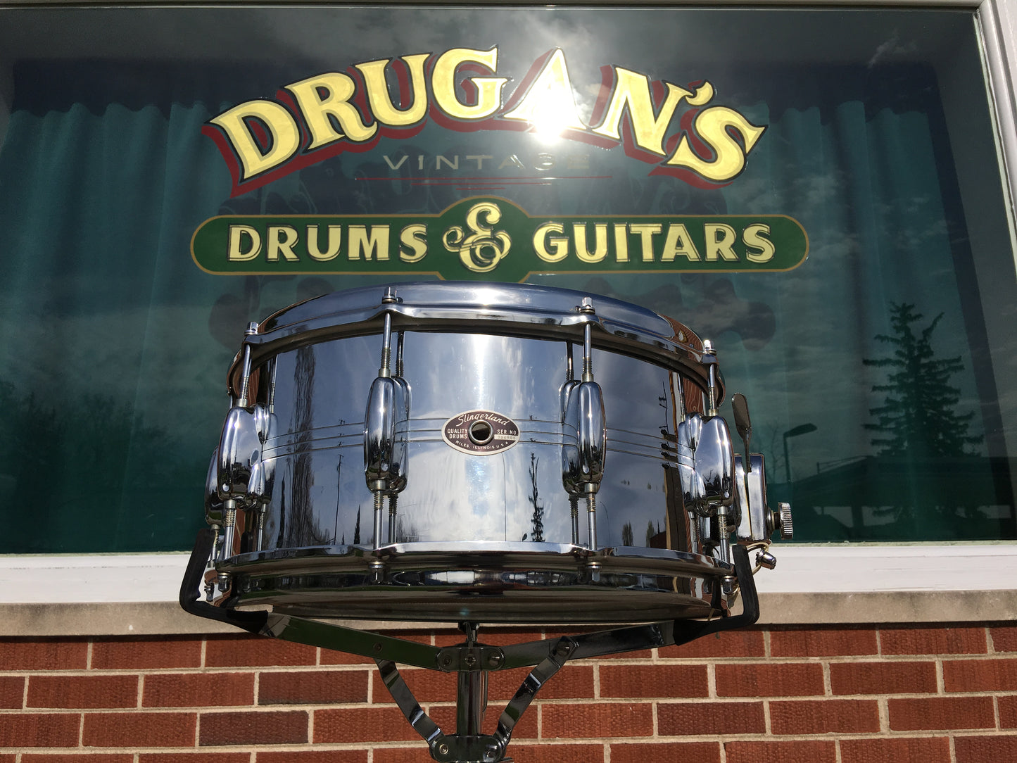 1970's Slingerland 10 Lug Gene Krupa Chrome Over Brass Snare Drum 6.5X14