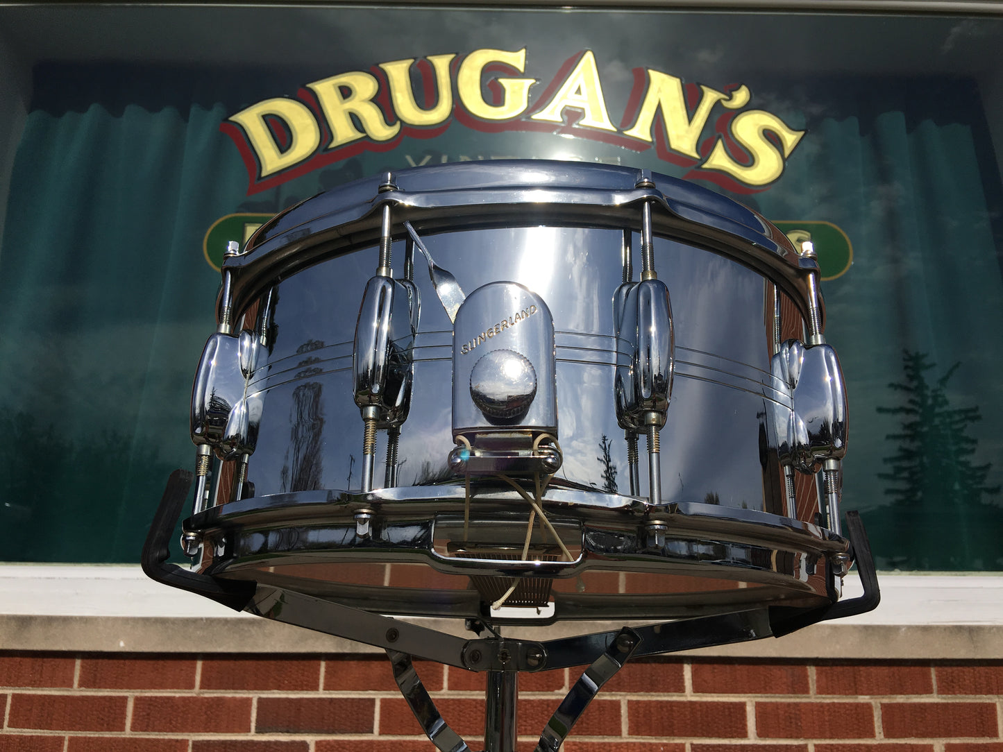 1970's Slingerland 10 Lug Gene Krupa Chrome Over Brass Snare Drum 6.5X14