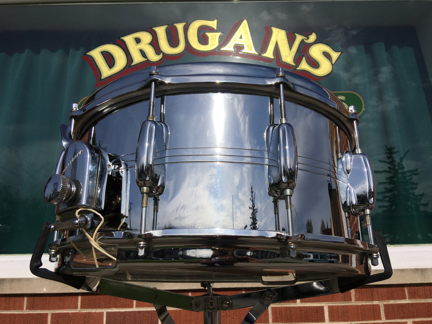 1970's Slingerland 10 Lug Gene Krupa Chrome Over Brass Snare Drum 6.5X14