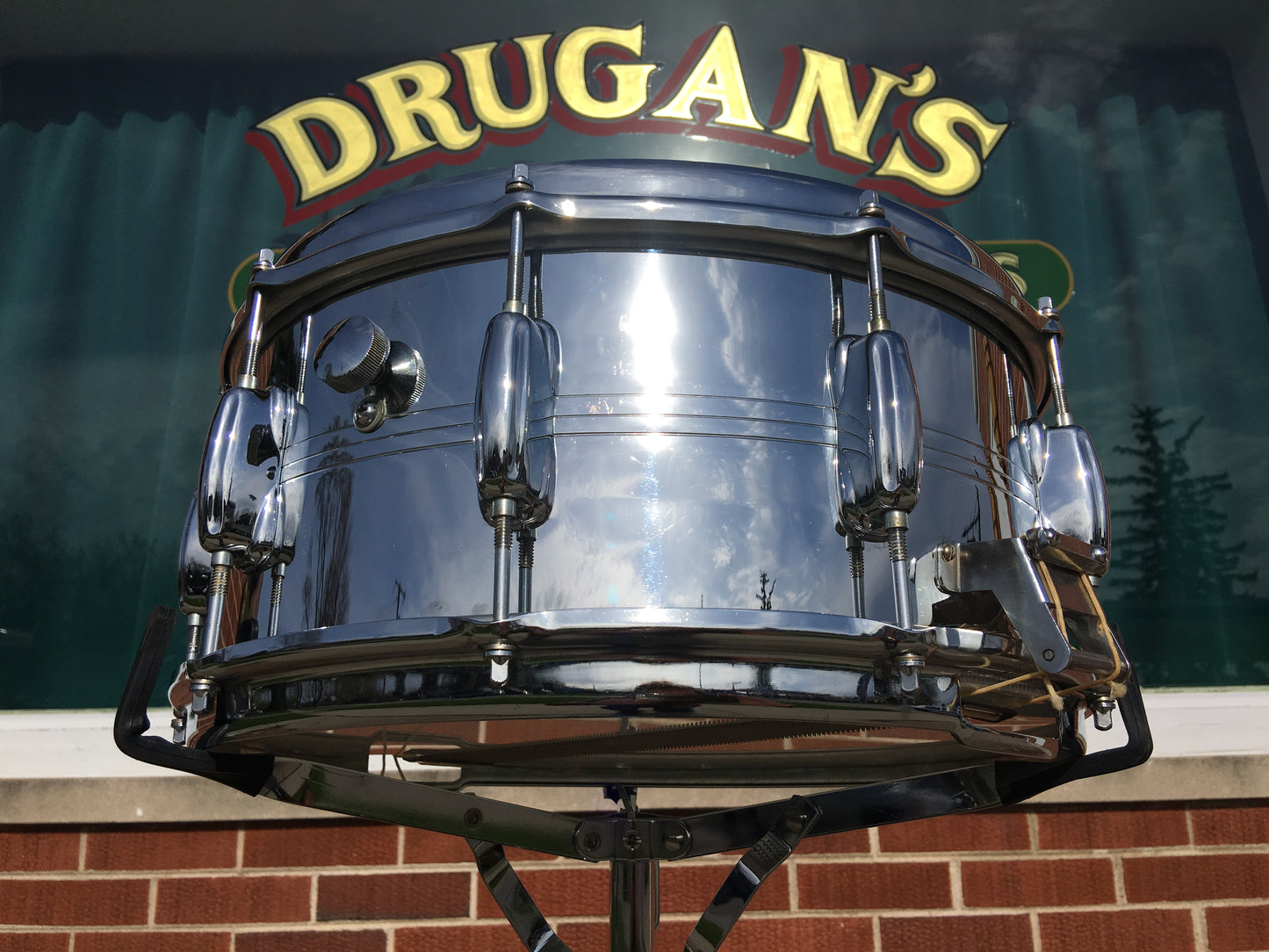 1970's Slingerland 10 Lug Gene Krupa Chrome Over Brass Snare Drum 6.5X14