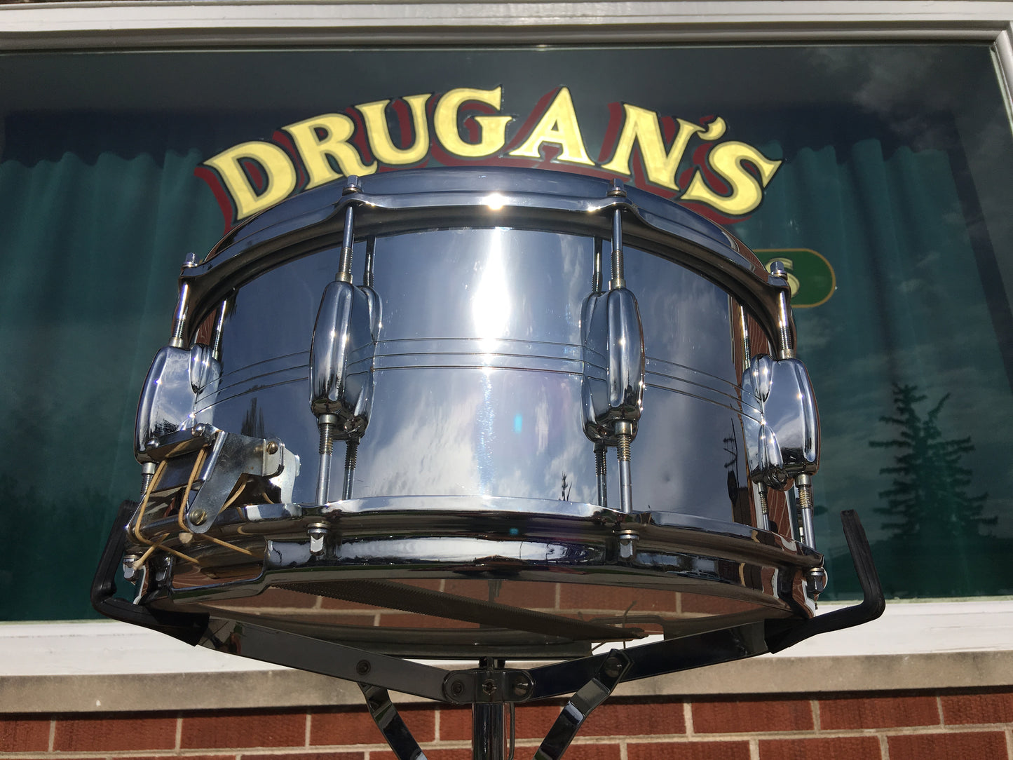 1970's Slingerland 10 Lug Gene Krupa Chrome Over Brass Snare Drum 6.5X14