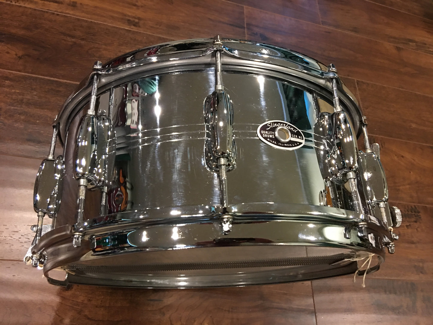 1970's Slingerland 10 Lug Gene Krupa Chrome Over Brass Snare Drum 6.5X14