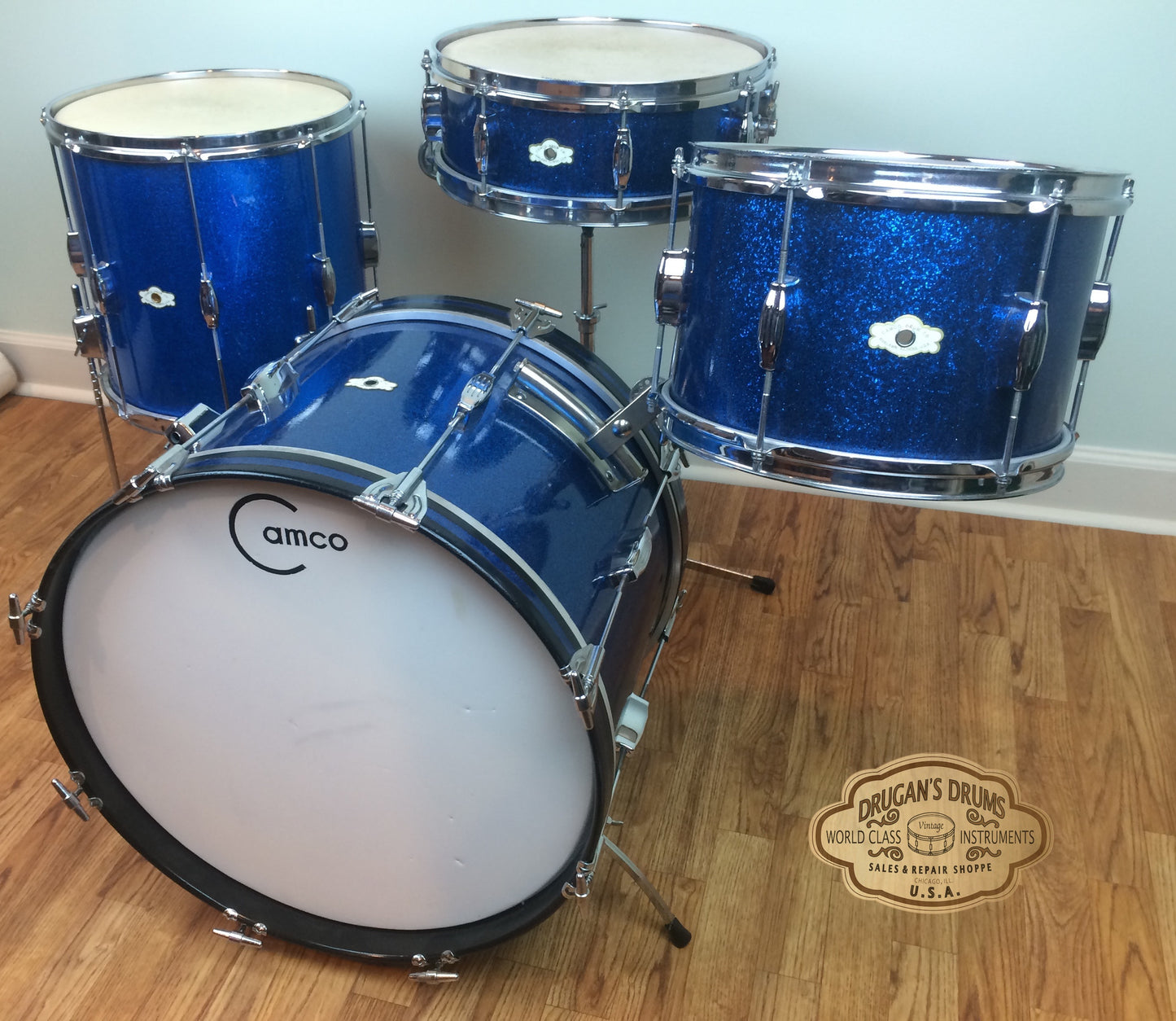 Camco Oaklawn Blue Sparkle Tuxedo Set 20/12/14/5"x14" Snare
