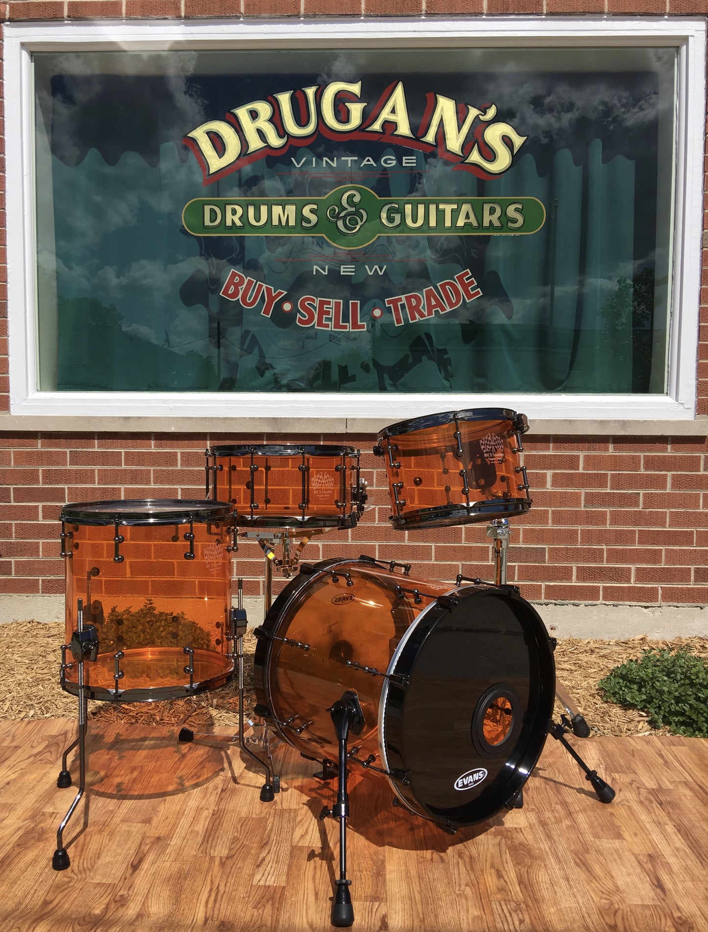 RCI Vistalite Acrylic Bop Drum Set - Amber 18/12/14/7x14 Snare
