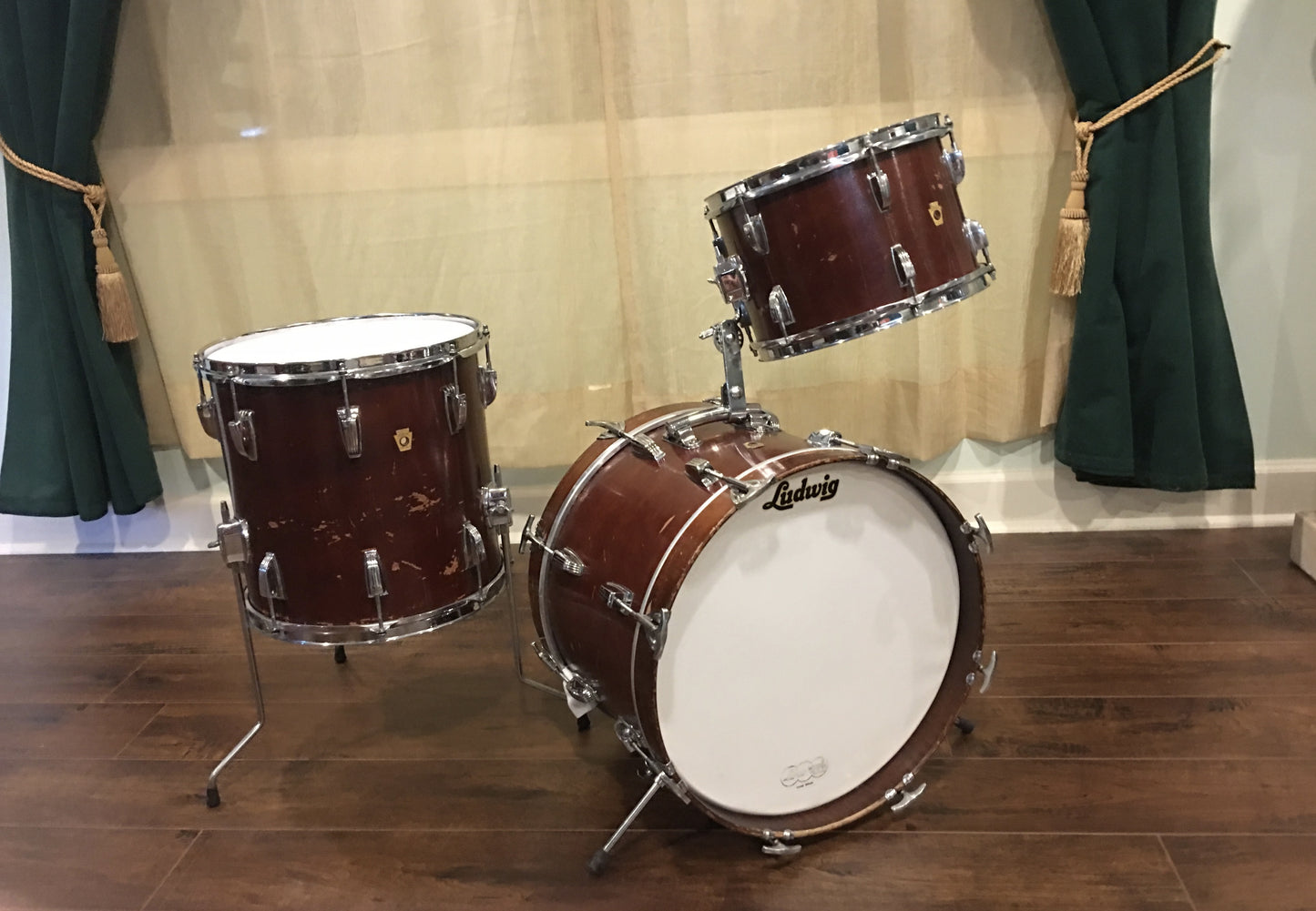 1967 Ludwig Jazzette Keystone Bop Set Walnut Stain 12x18 12 14