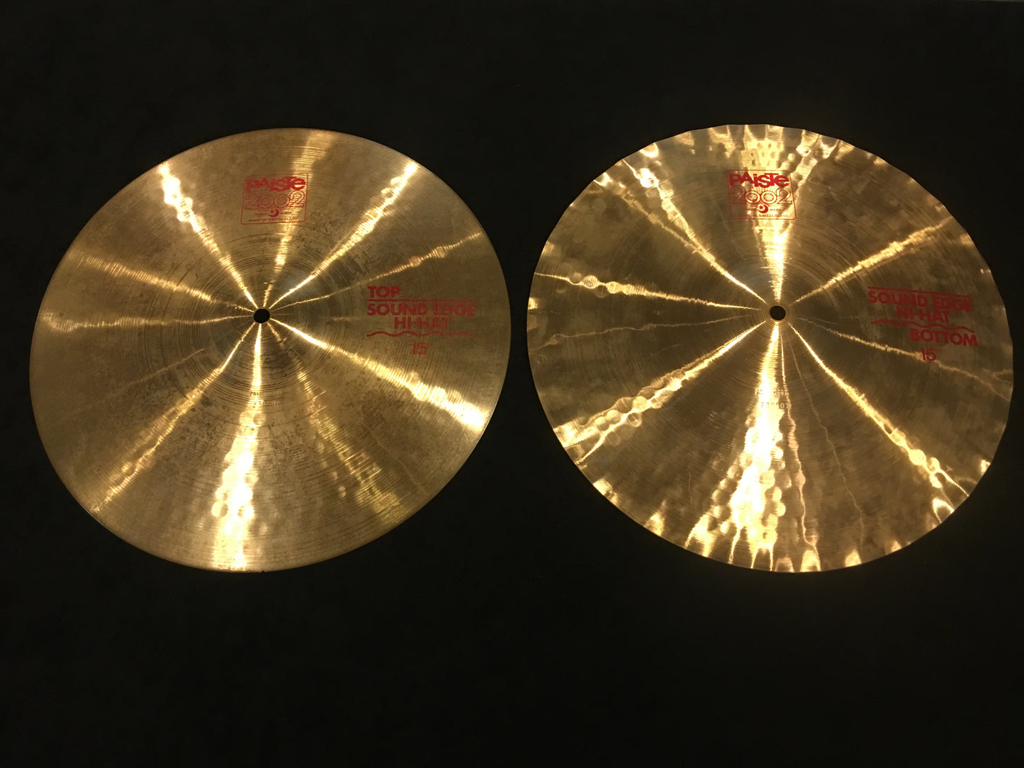 15" Vintage 1982 Paiste 2002 Sound Edge Red Label Hi Hat Pair 1106g/1226g #476